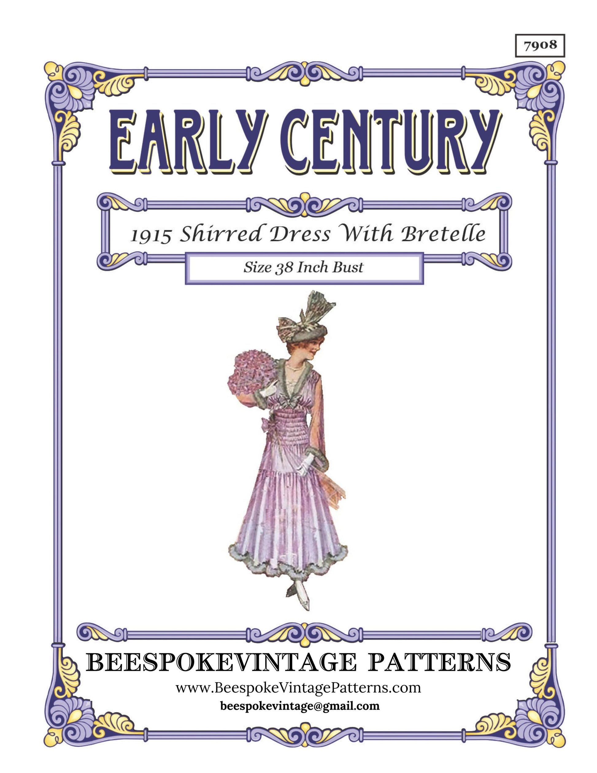 1915 Shirred Dress With Bretelles In Clearing Length -INSTANT DOWNLOAD- Pattern #E7908 -38 Inch Bust[PDF - PRINT AT HOME]