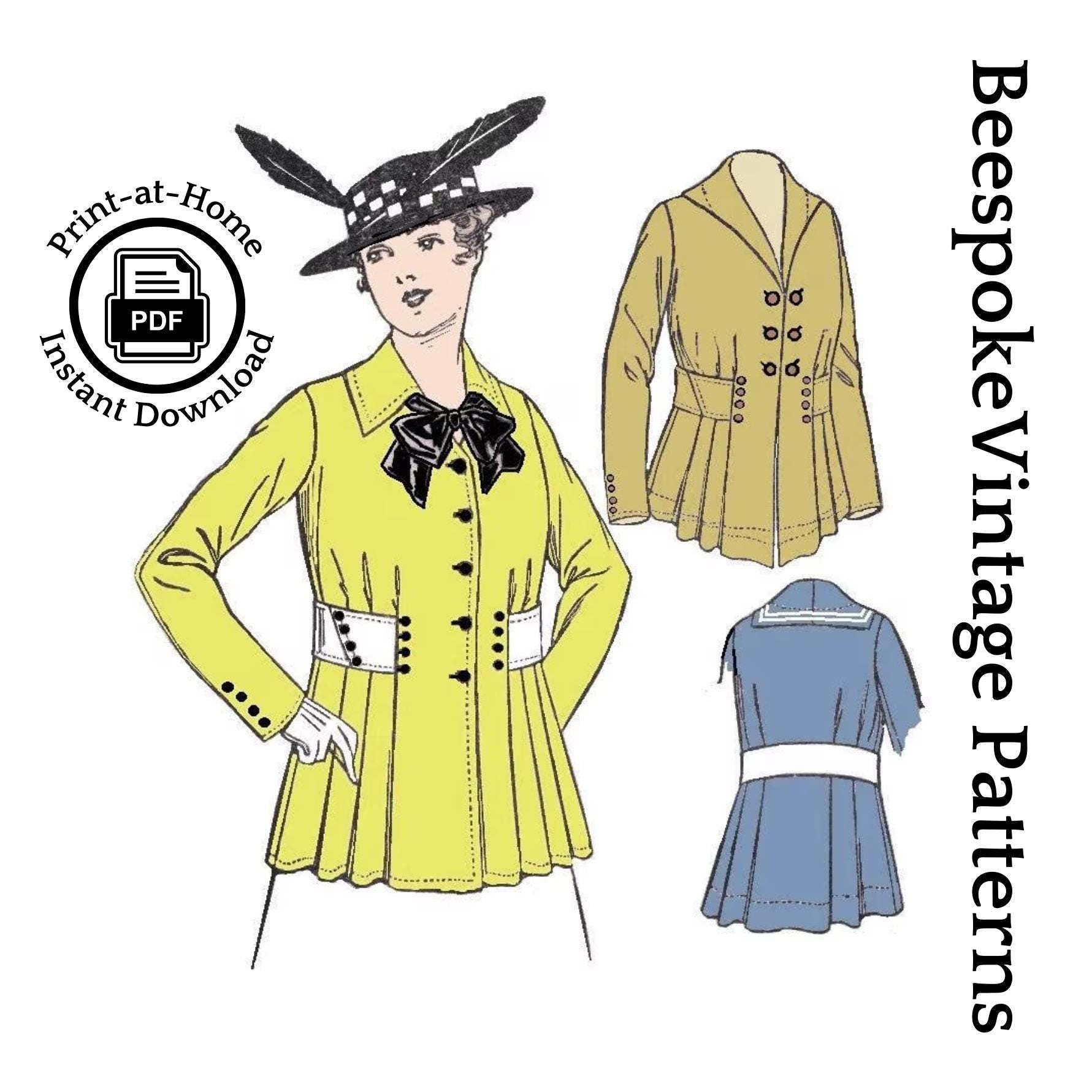 1915 Ladies Belted Jacket In Two Lengths - INSTANT DOWNLOAD - Pattern #E6289 - 40 Inch Bust [PDF - PRINT AT HOME]