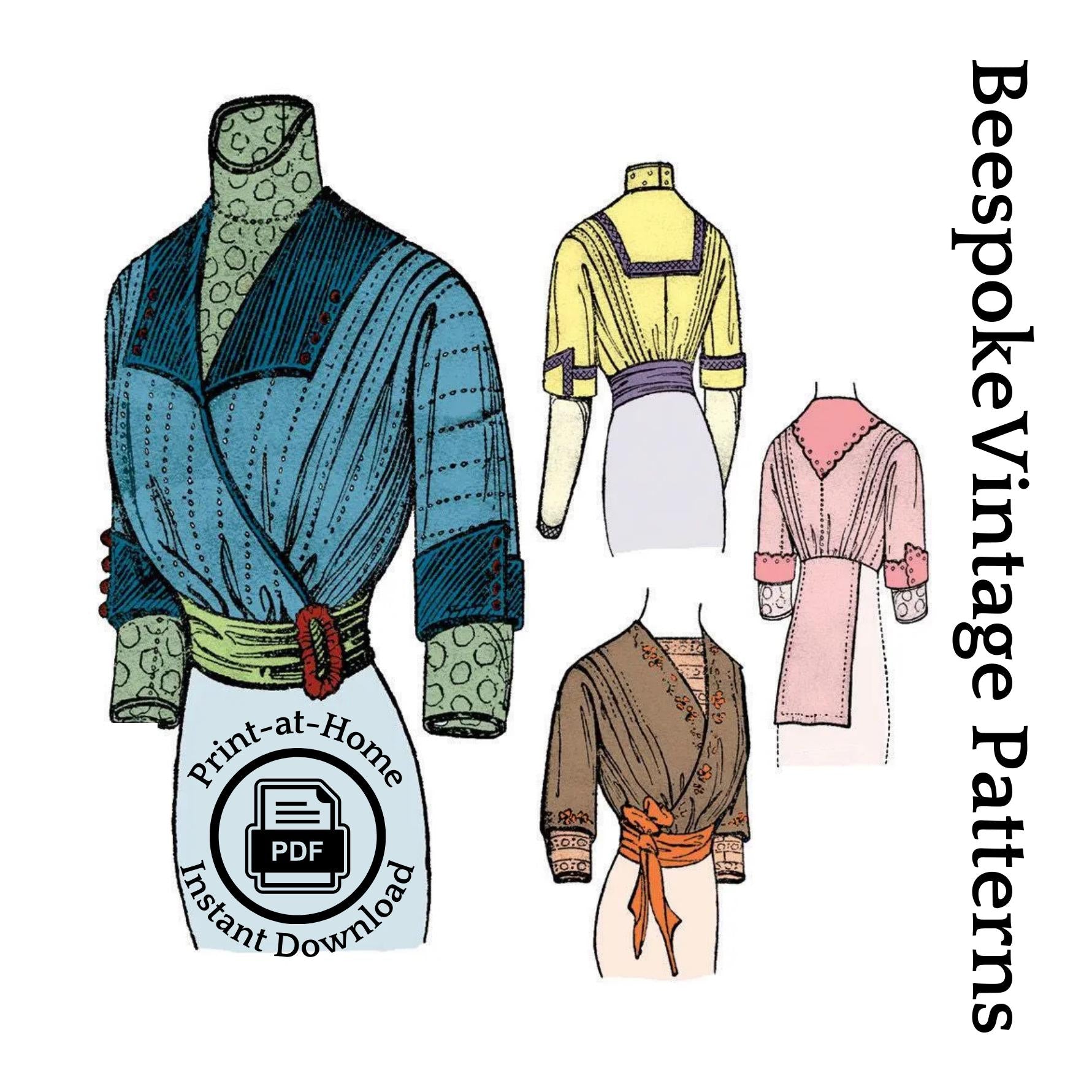 1912 Ladies Waist in Four Styles - INSTANT DOWNLOAD - Pattern #E4925 - 36 Inch Bust [PDF - PRINT AT HOME]