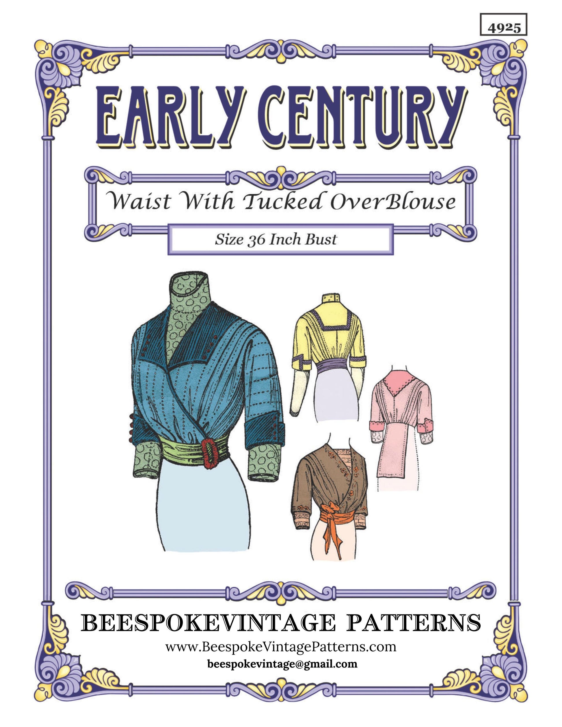 1912 Ladies Waist in Four Styles - INSTANT DOWNLOAD - Pattern #E4925 - 36 Inch Bust [PDF - PRINT AT HOME]