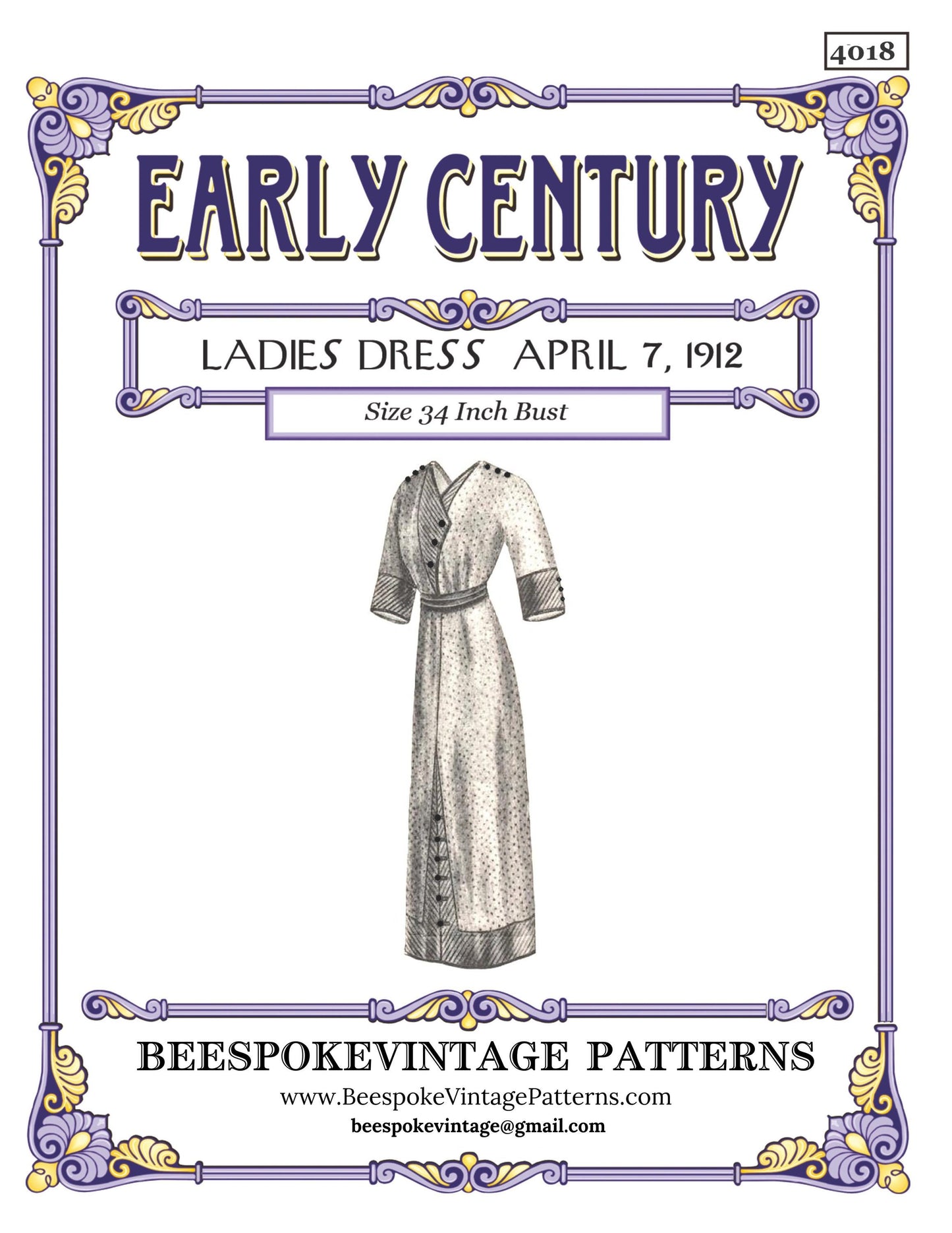1912 Ladies House Dress - INSTANT DOWNLOAD - Over-Dress Wrapper - Pattern #E4018 - 34 Inch Bust [PDF - PRINT AT HOME]