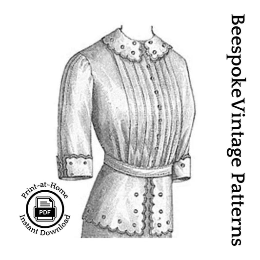 1912 Ladies Blouse With Embroidered Detailing - INSTANT DOWNLOAD - Pattern #E1000 - 36 Inch Bust [PDF - PRINT AT HOME]