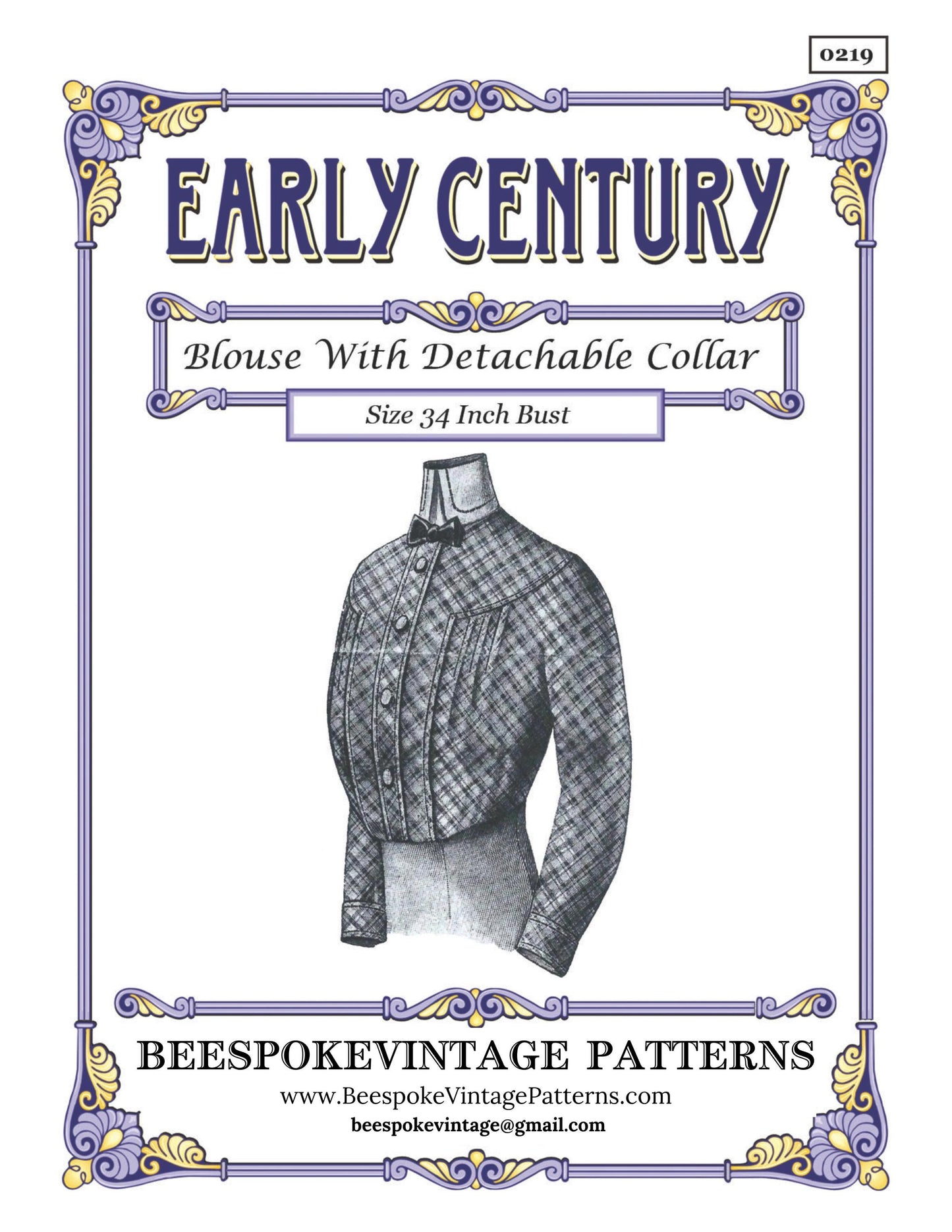 1912 Ladies Blouse With Detachable Collar - INSTANT DOWNLOAD - Pattern #E0219 - 34 Inch Bust [PDF - PRINT AT HOME]