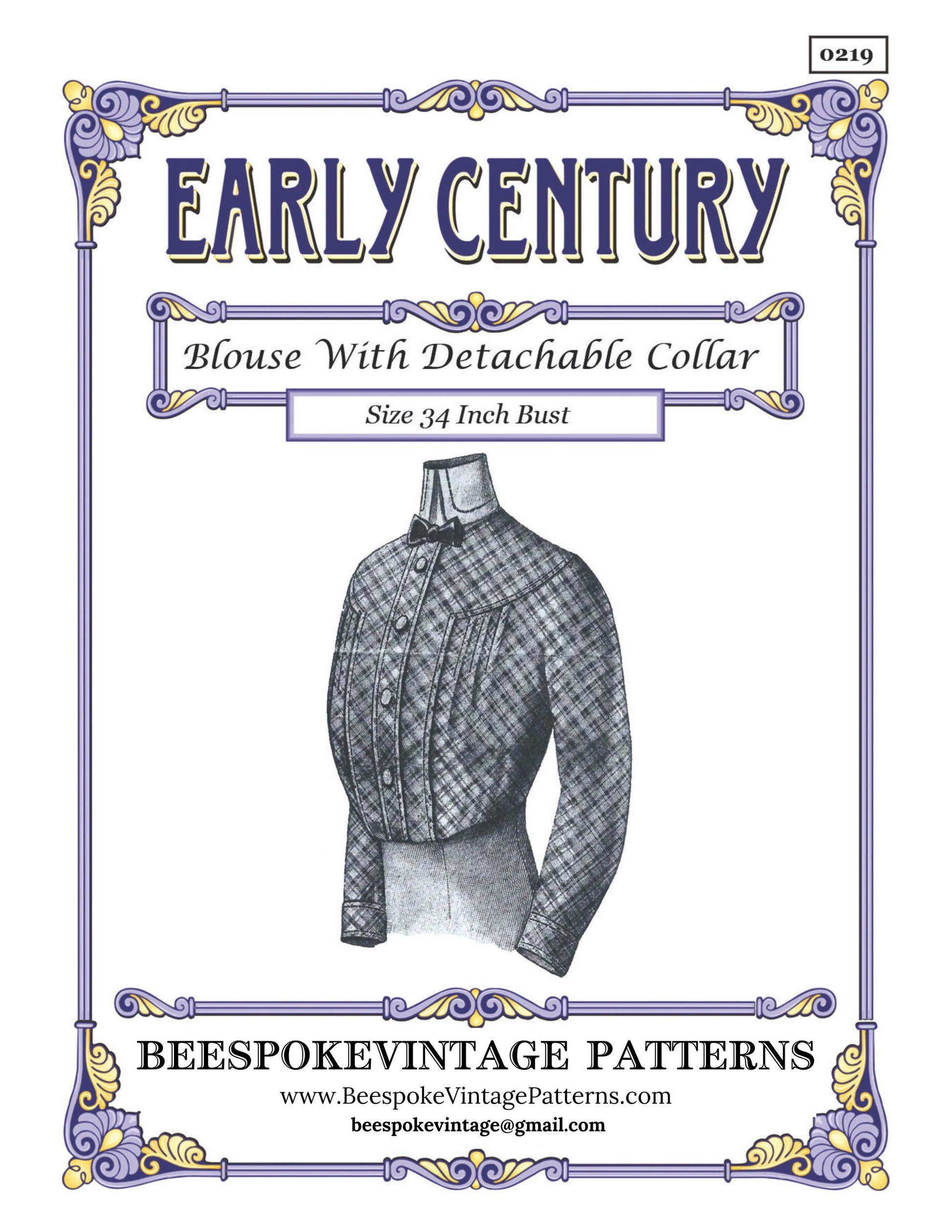 1912 Ladies Blouse With Detachable Collar - INSTANT DOWNLOAD - Pattern #E0219 - 34 Inch Bust [PDF - PRINT AT HOME]