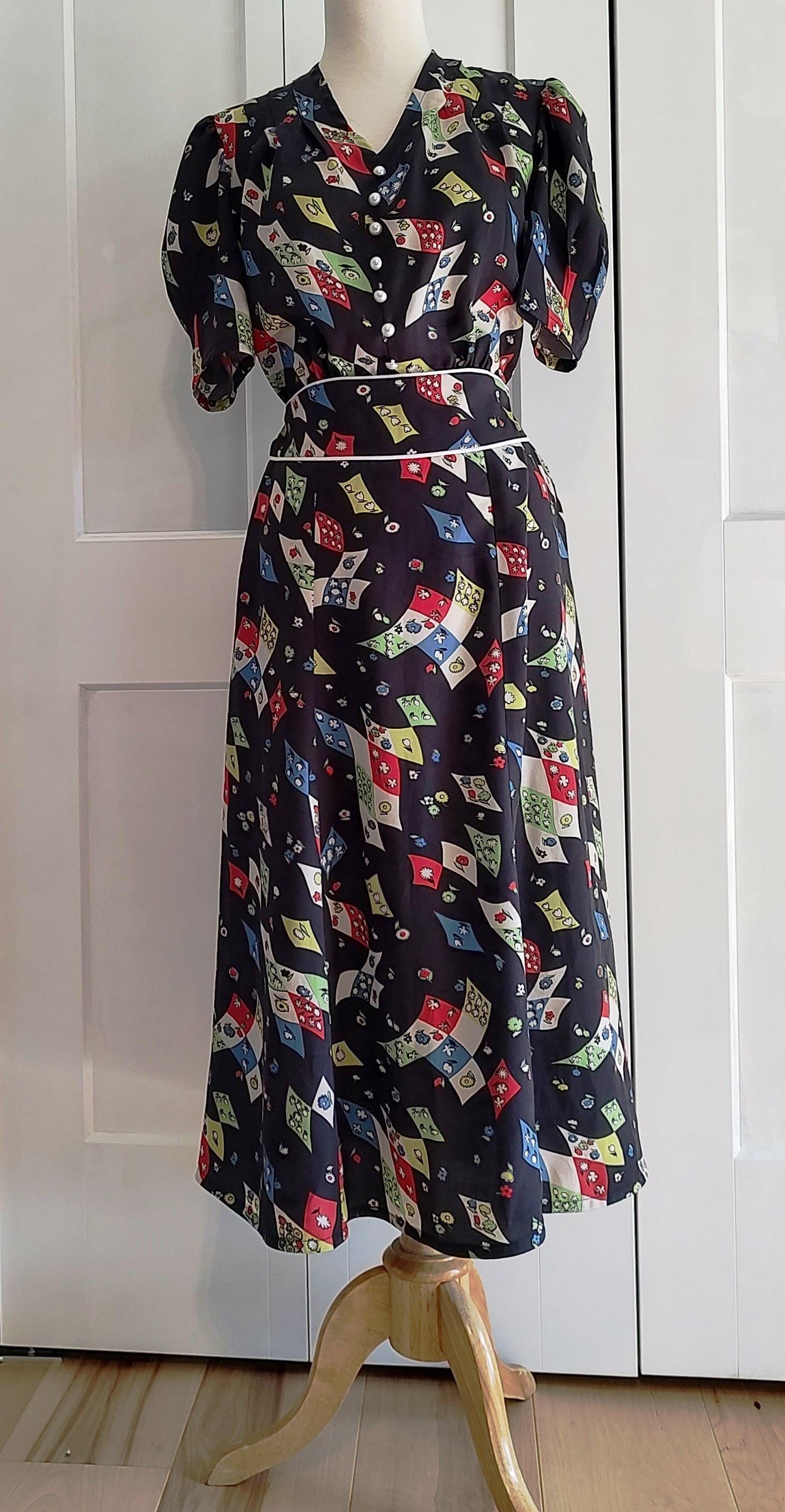 1940s Ladies Day Dress With Shoulder Tucks - INSTANT DOWNLOAD - Reproduction Sewing Pattern #F4732 - 38 Inch Bust - PDF - Print At Home