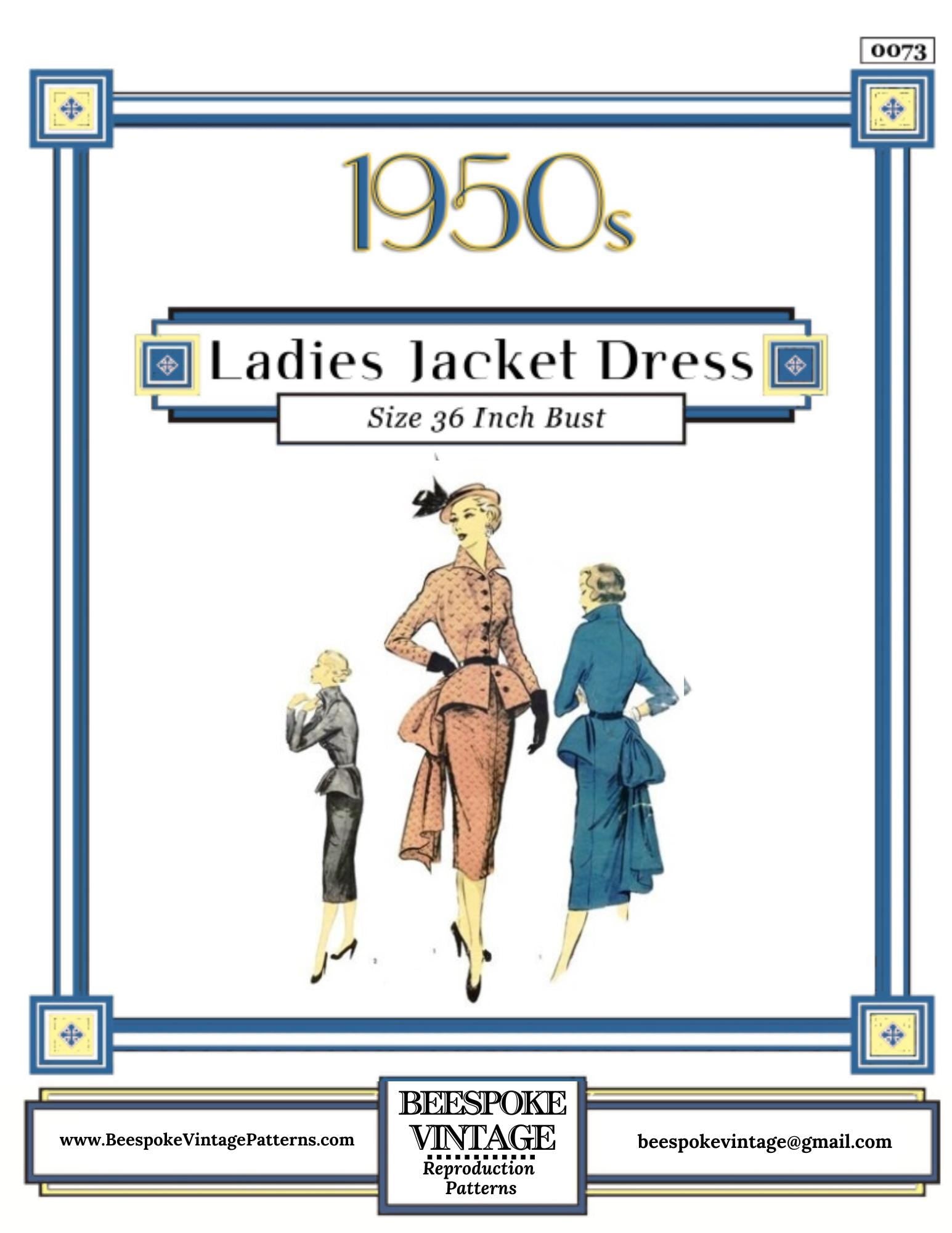 1950s Ladies Jacket Dress With Wiggle Skirt - Pattern #F0073 - 36 Inch Bust