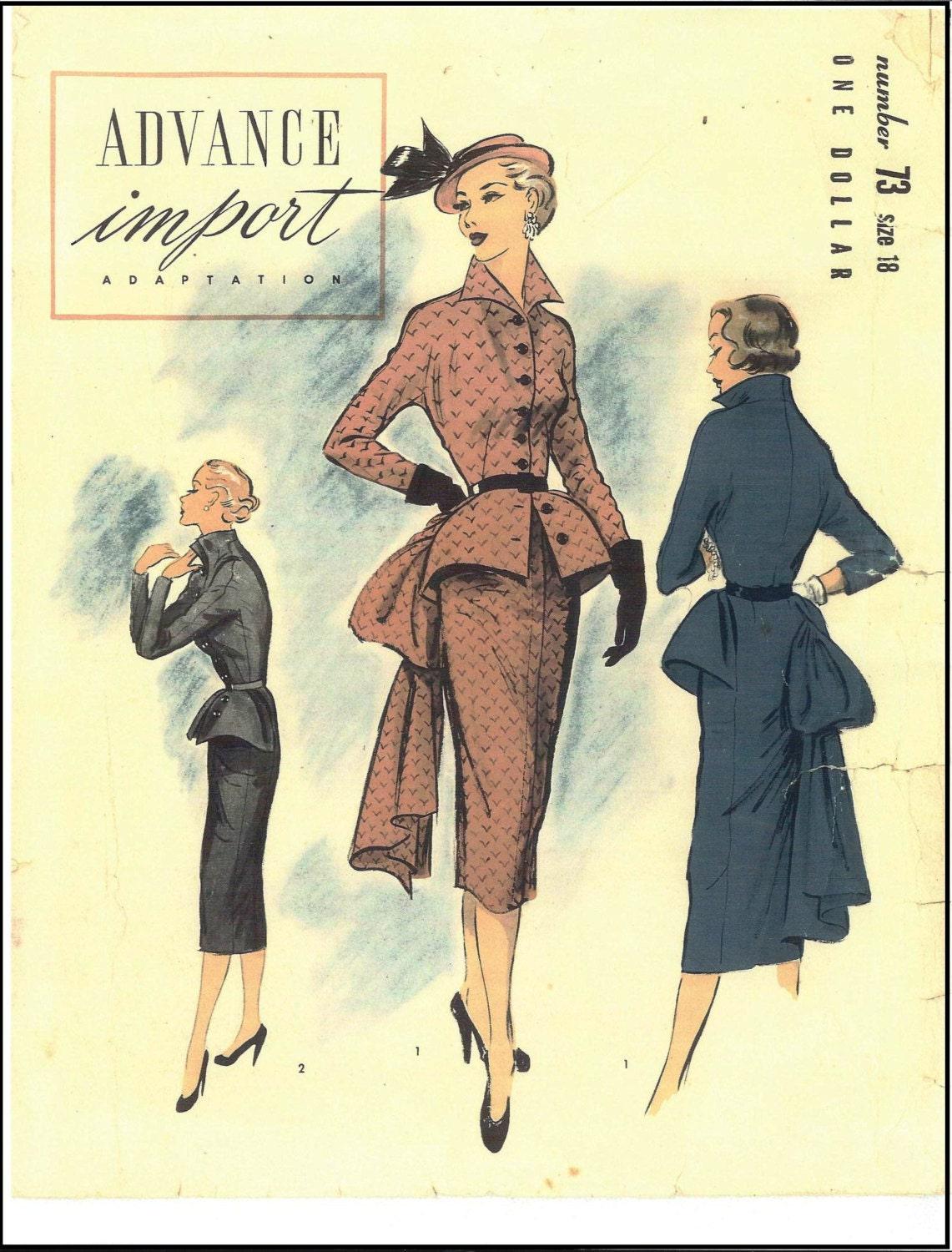 1950s Ladies Jacket Dress With Wiggle Skirt - Pattern #F0073 - 36 Inch Bust