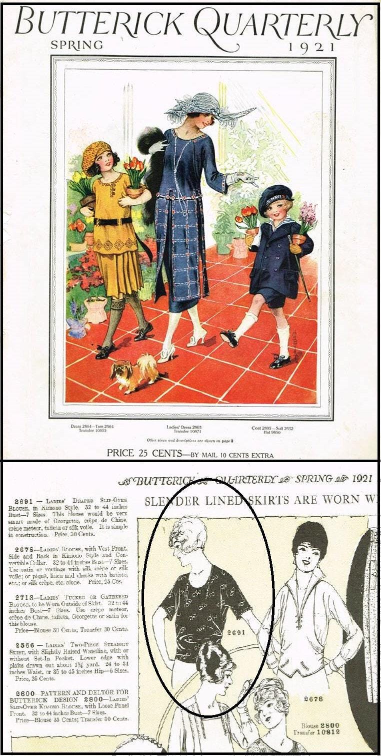 1920s Ladies Slip-Over Blouse In Kimono Style - INSTANT DOWNLOAD - Reproduction 1921 Sewing Pattern #Z2691 - 34 Bust [PDF - PRINT AT HOME]