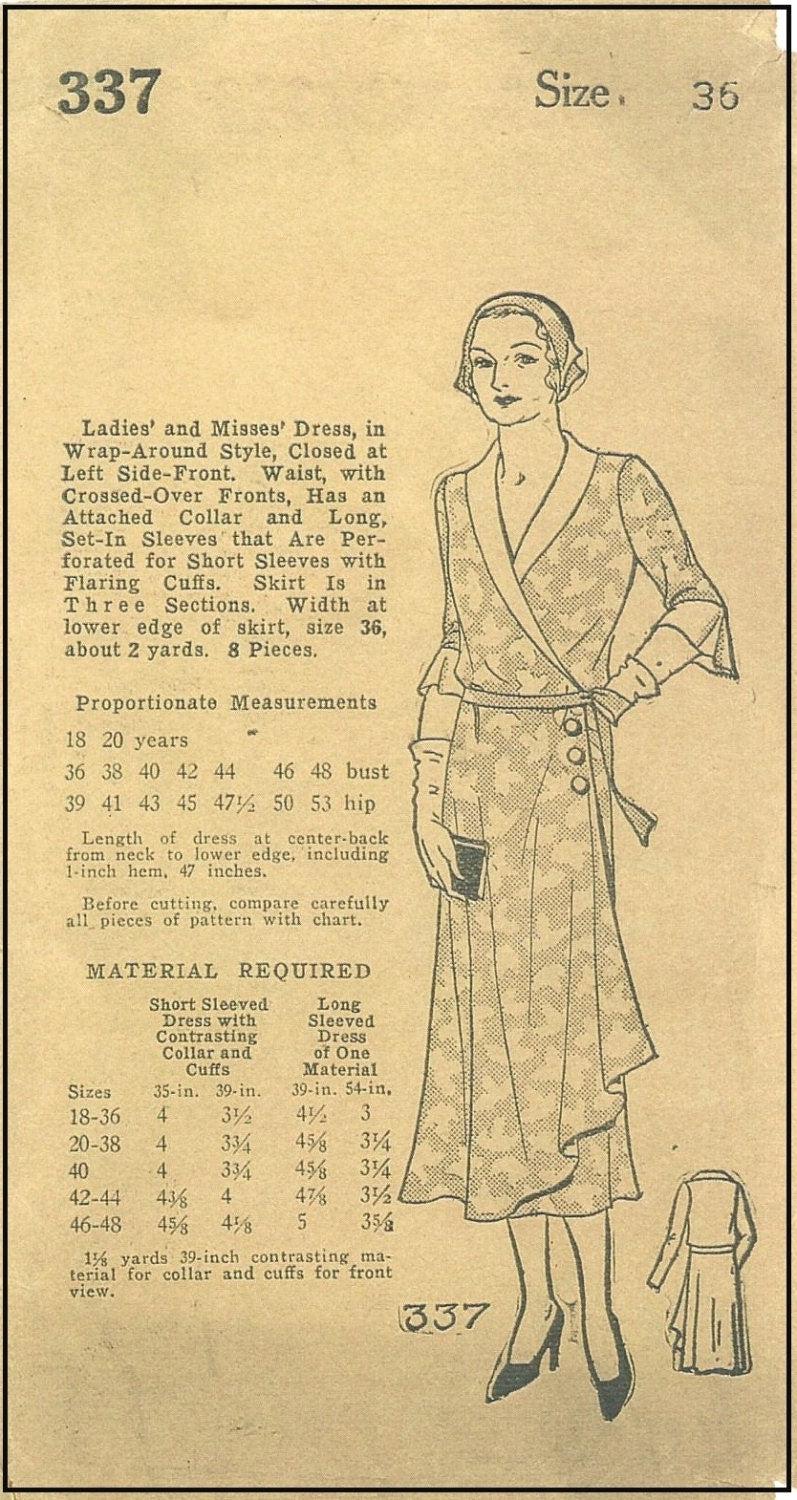 1930s Ladies Wrap Around Dress - INSTANT DOWNLOAD - Pattern #T0337 - 36 Inch Bust [PDF - PRINT AT HOME]