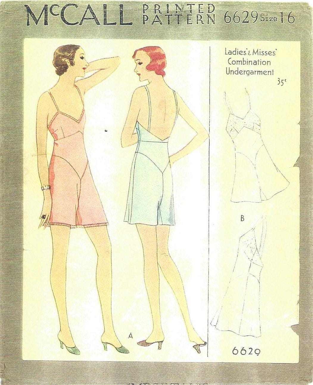 1930s Ladies Step-In Combination - INSTANT DOWNLOAD - Reproduction 1931 Sewing Pattern #T6629 - 34 Inch Bust [PDF - PRINT AT HOME]