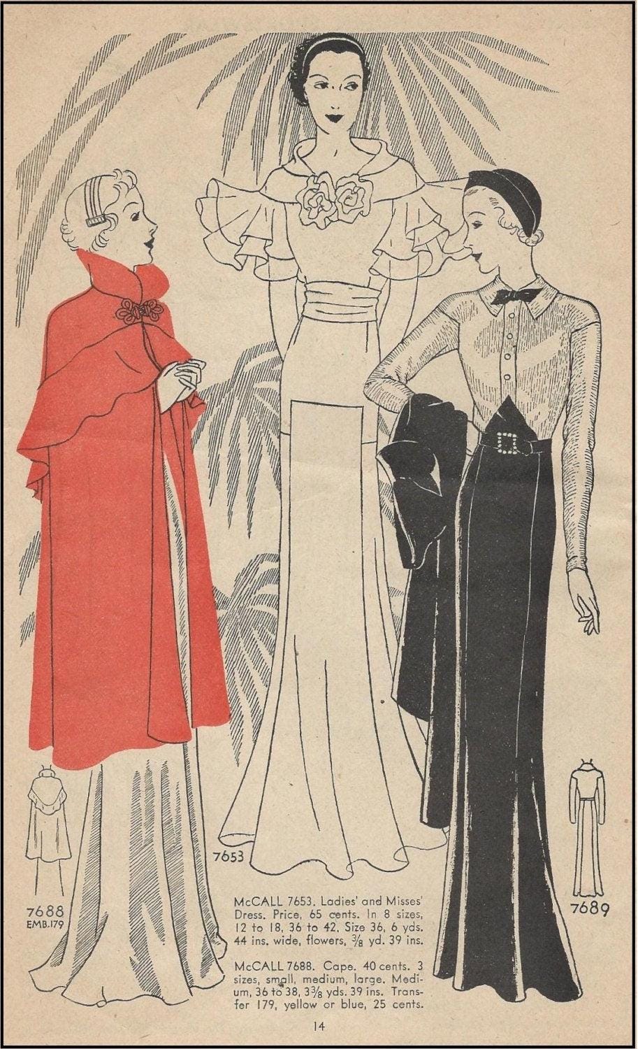 1930s Ladies Evening Gown With Wing Sleeves - INSTANT DOWNLOAD - Reproduction 1934 Sewing Pattern #T7653 - 34 Inch Bust[PDF - PRINT AT HOME]