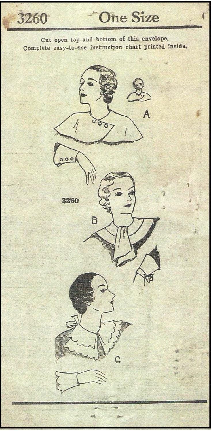 1930s Ladies Cuffs And Collars Accessories Pattern - INSTANT DOWNLOAD - Reproduction 1935 Sewing Pattern #A3260 [PDF - PRINT AT HOME]