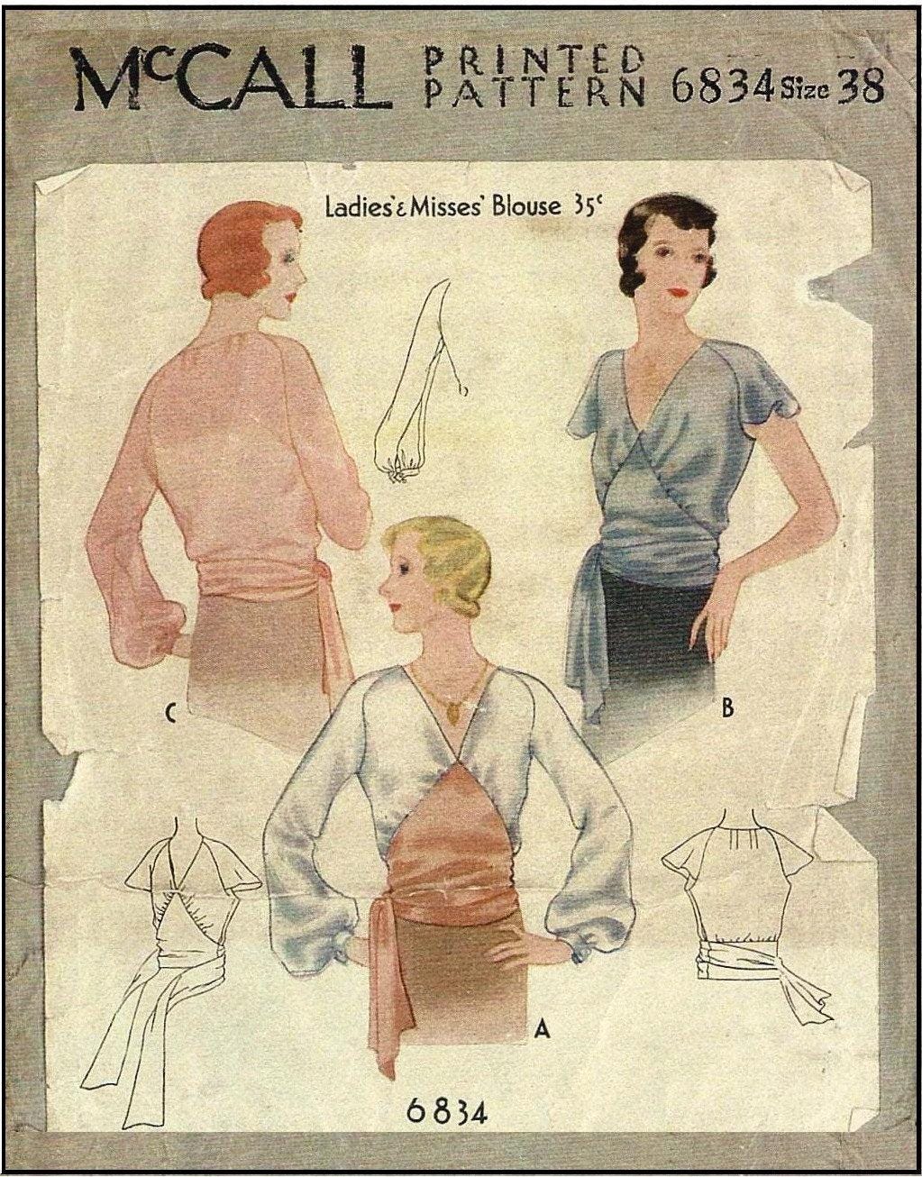 1930s Ladies Blouse With Front Yoke - INSTANT DOWNLOAD - Reproduction 1932 Sewing Pattern #T6834 - Size 34 Inch Bust [PDF - PRINT AT HOME]