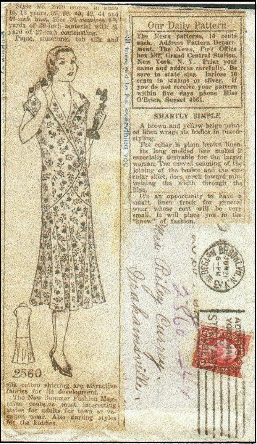 1930 Ladies Day Dress With Surplice Front - INSTANT DOWNLOAD - Pattern #T2560 - 42 Inch Bust [PDF - PRINT AT HOME]