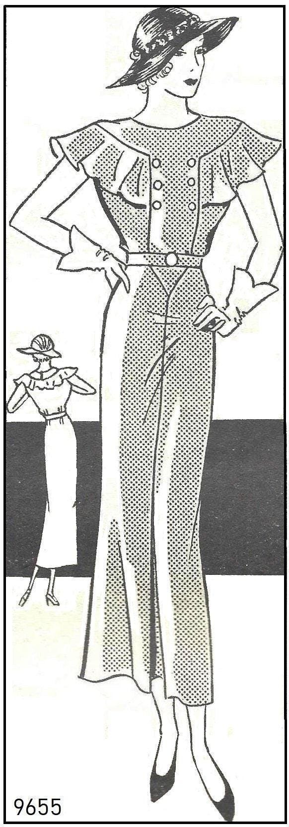 1930s Afternoon Dress With Ruffle Capelet - INSTANT DOWNLOAD - Reproduction 1937 Sewing Pattern #T9655 - 36 Inch Bust [PDF - PRINT AT HOME]