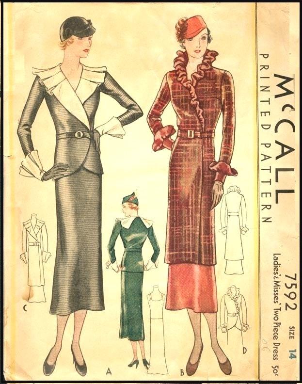 1930s Ladies Tunic Dress Ensemble - Reproduction 1933 Sewing Pattern #T7592- INSTANT DOWNLOAD - 36 Inch Bust [PDF - PRINT AT HOME]