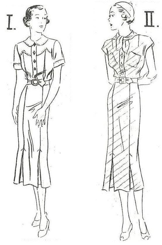1930s Ladies Dress In Two Styles - - INSTANT DOWNLOAD - Reproduction 1936 Sewing Pattern #T2013 - Size 32 Inch Bust [PDF - PRINT AT HOME]