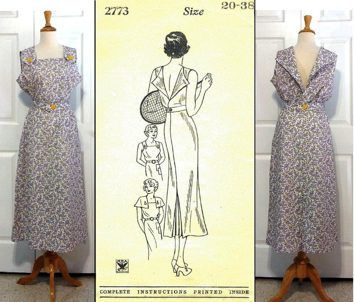 1930s Ladies Sport Dress With Capelet - INSTANT DOWNLOAD - Pattern #T2773 - 38 Inch Bust [PDF - PRINT AT HOME]