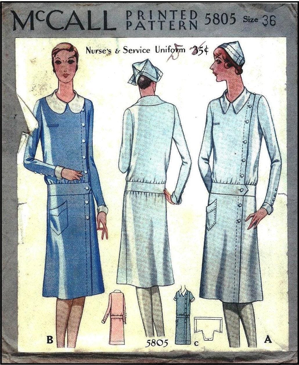 1920s Ladies Service Or Nurse's Uniform - INSTANT DOWNLOAD - Reproduction 1929 Sewing Pattern #Z5805 - 36 Inch Bust [PDF - PRINT AT HOME]