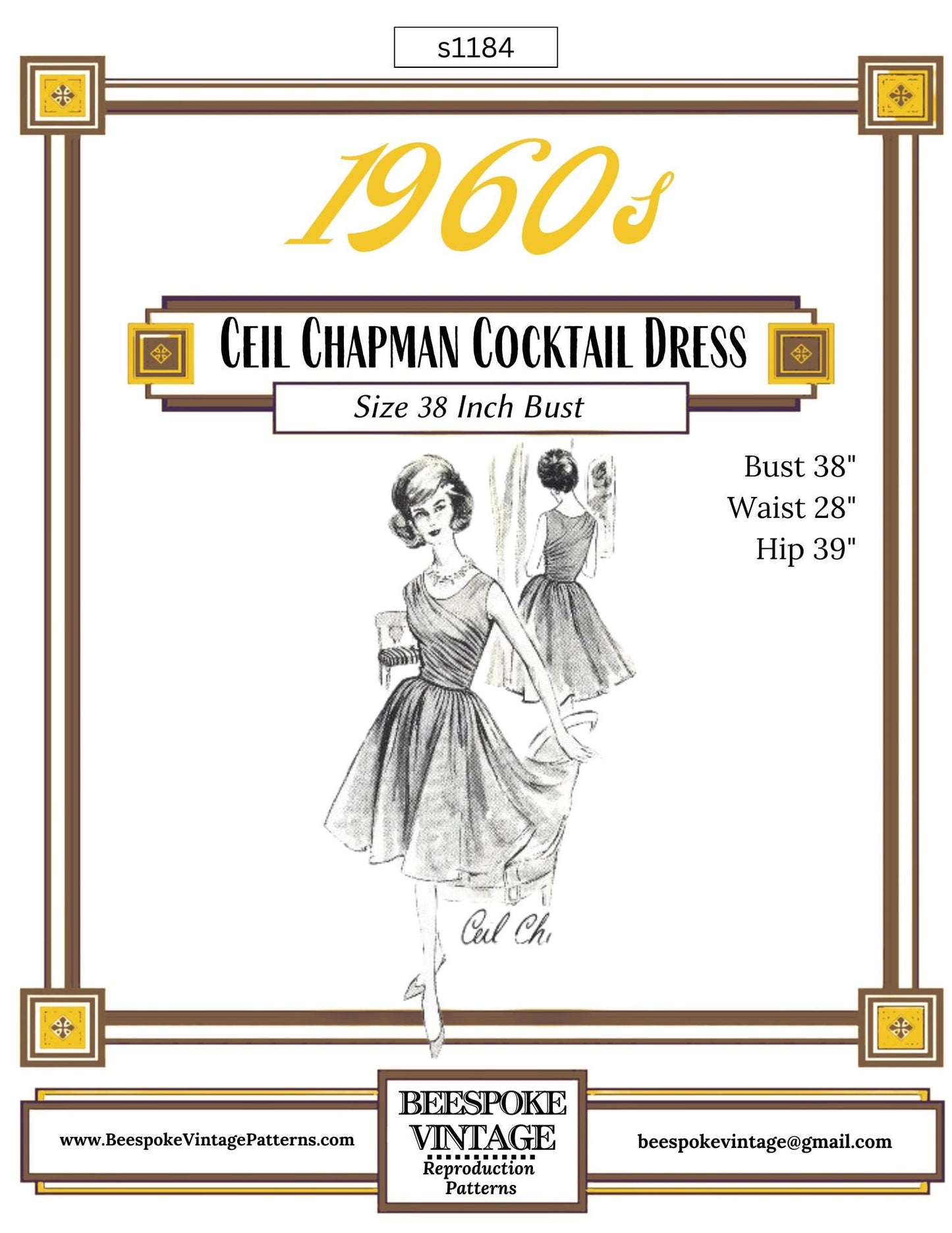 1960s Ladies Ceil Chapman Cocktail Dress - Reproduction 1962 Sewing Pattern #S1184 - 38 Inch Bust [PAPER]