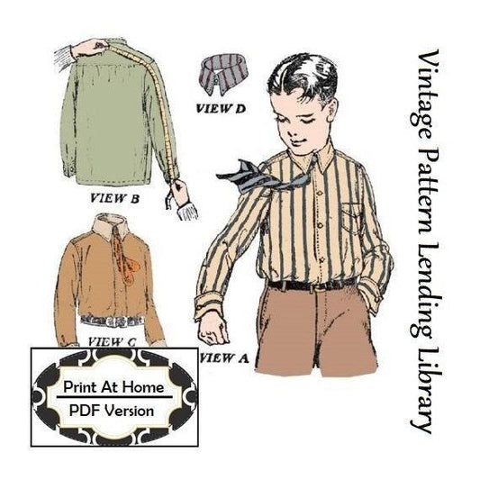 1920s Boy's Button Down Shirt With Detachable Collar - INSTANT DOWNLOAD - Reproduction 1922 Sewing Pattern #C3638 - PDF - Print At Home