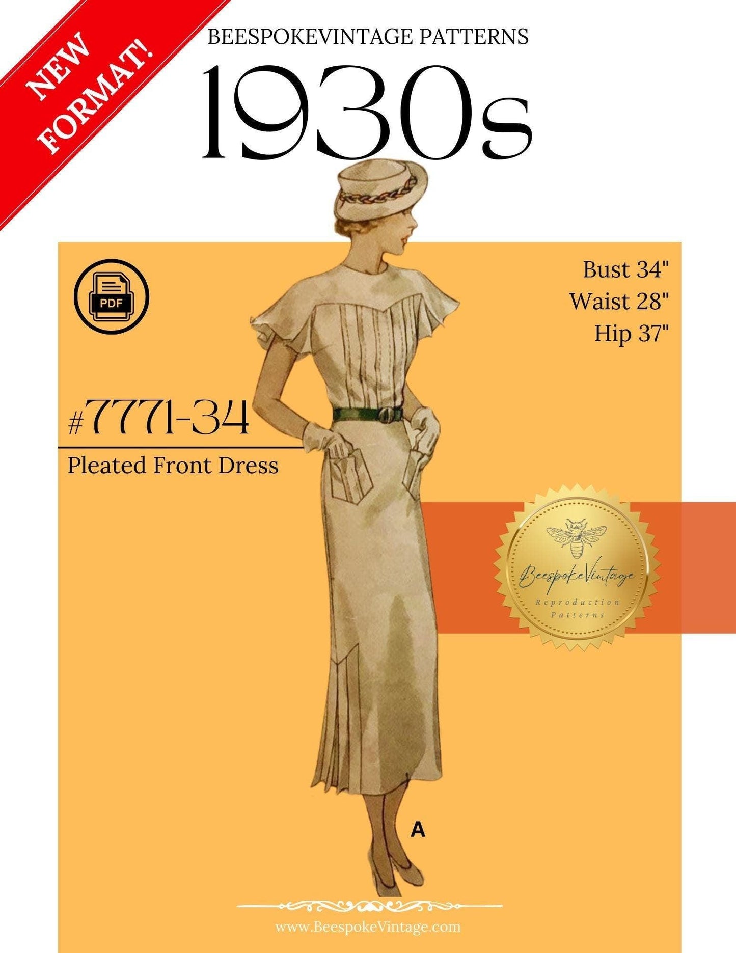 1930s Flutter Sleeve Tucked Front Bodice - Bust 34" - Pattern #7771-34 [PDF - PRINT AT HOME]