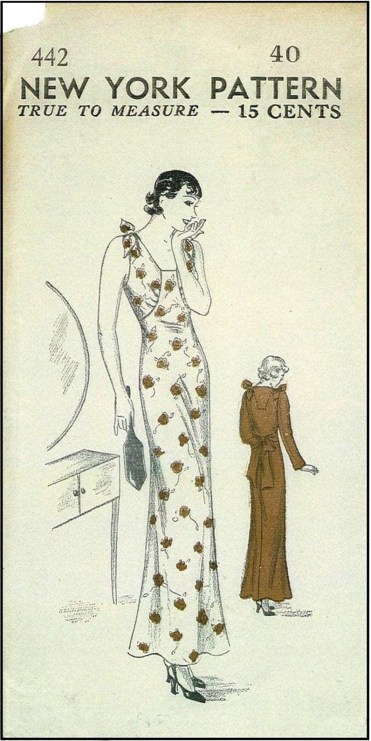 1930s Ladies Nightgown or Lounging Pajama - INSTANT DOWNLOAD - Reproduction 1935 Sewing Pattern #T0442 - 40 Inch Bust [PDF - PRINT AT HOME]