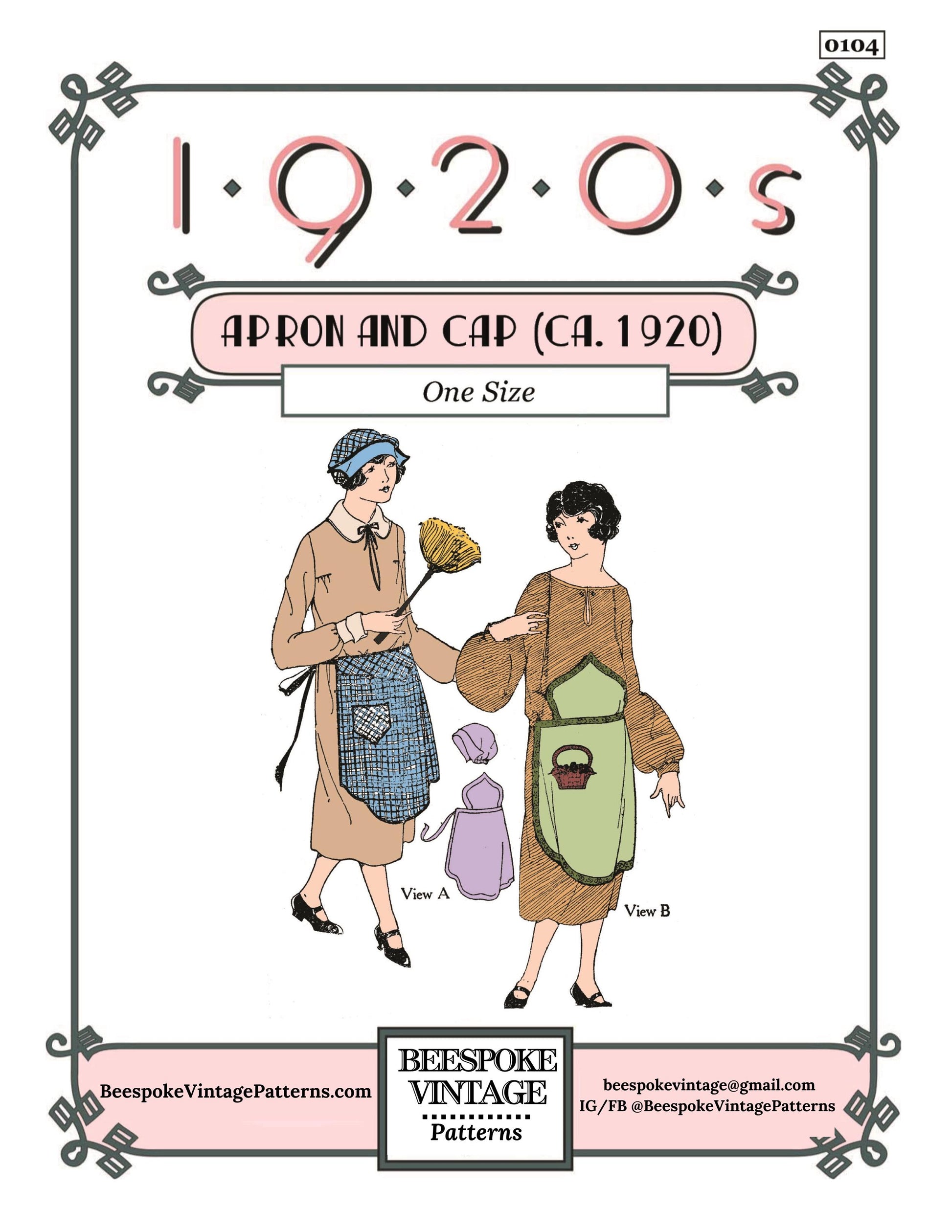 1920s Ladies Apron & Cap - INSTANT DOWNLOAD - Reproduction 1919/1920 Sewing Pattern #Z0104 - One Size [PDF - PRINT AT HOME]