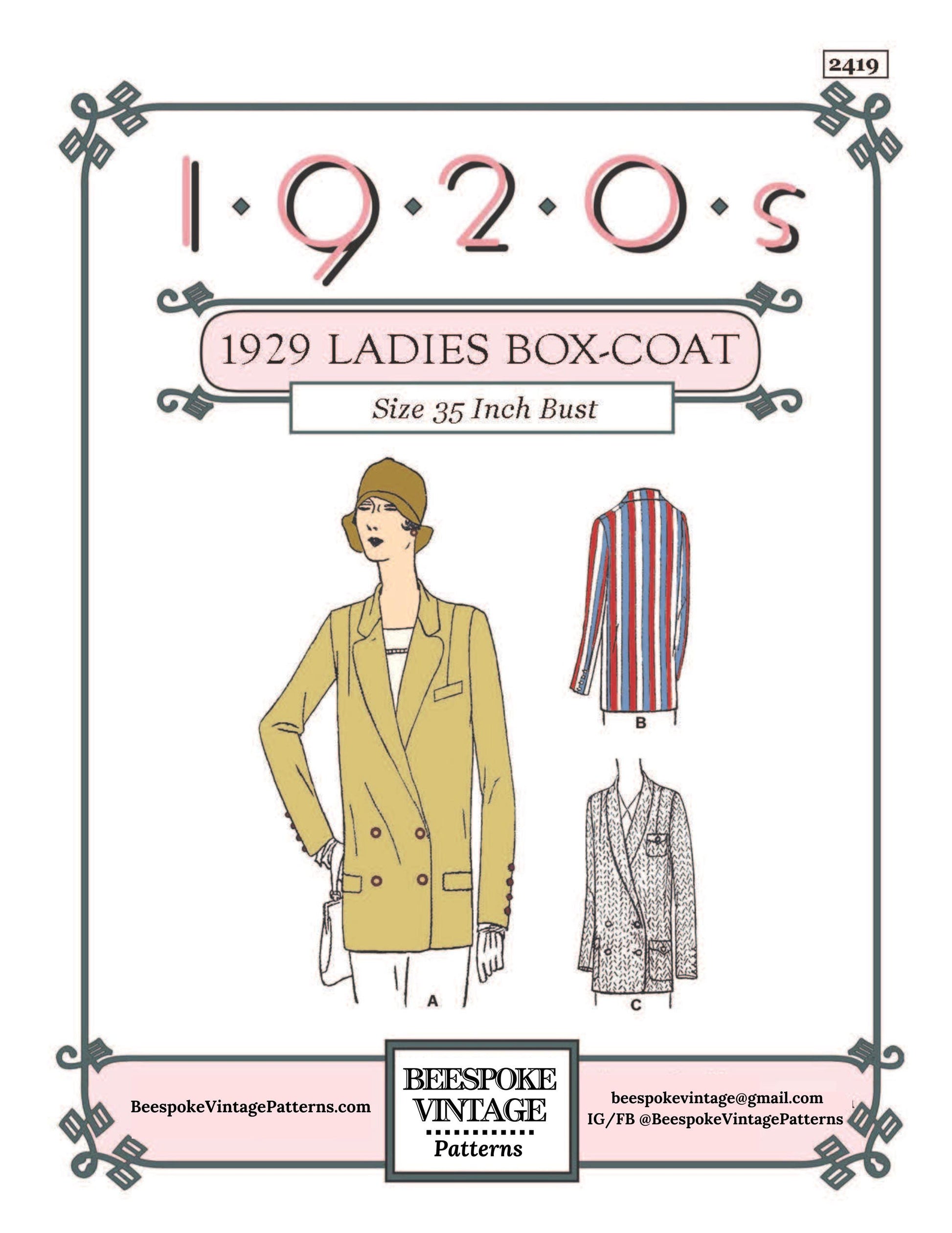 1920s Ladies Box-Coat Sports Blazer - INSTANT DOWNLOAD - Reproduction 1929 Sewing Pattern #Z2419 - 35 Inch Bust [PDF - PRINT AT HOME]