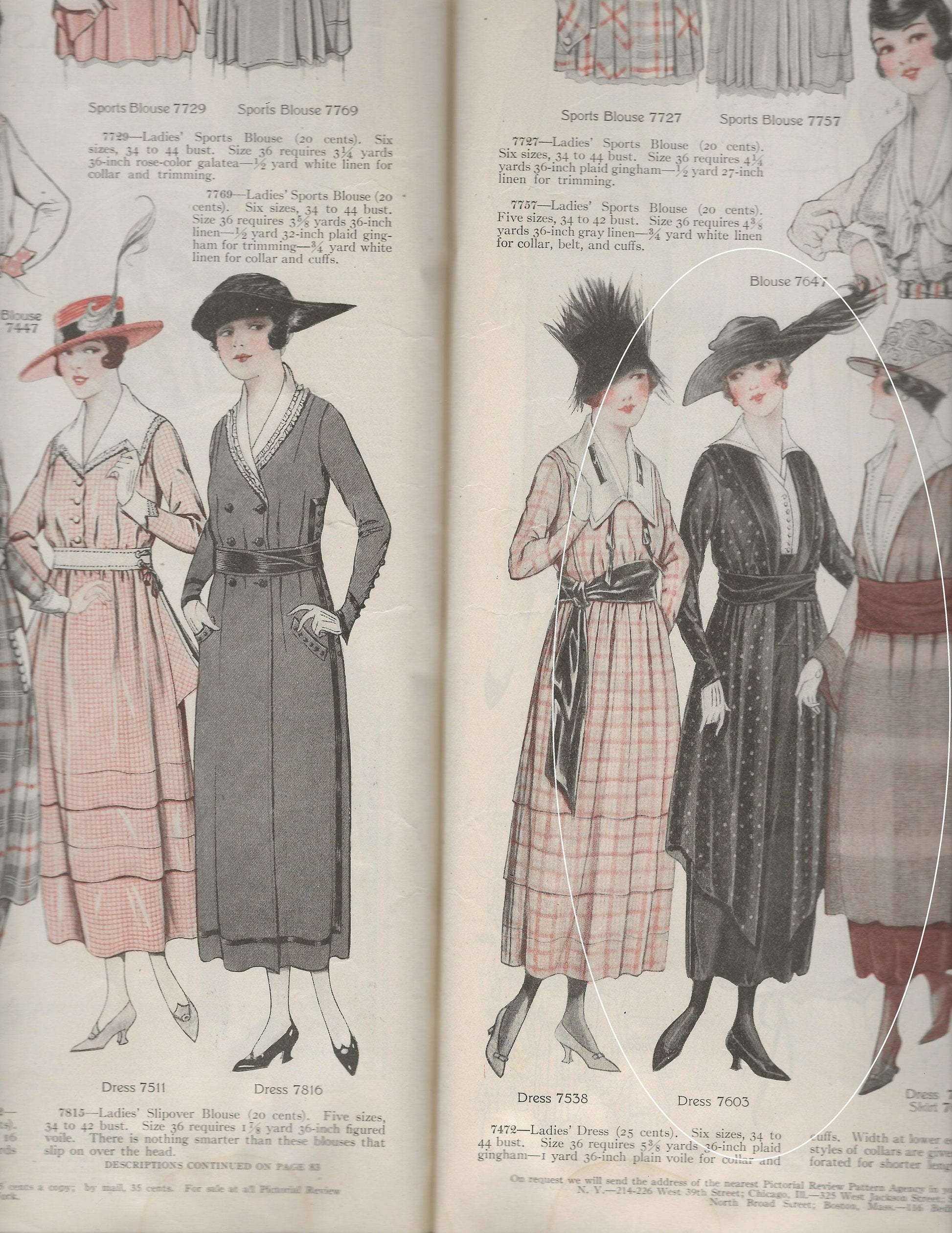 1918 Late Edwardian Dress With Plain or Skirted Tunic -INSTANT DOWNLOAD- Pattern #E7603 -36 Inch Bust- PDF-Print At Home