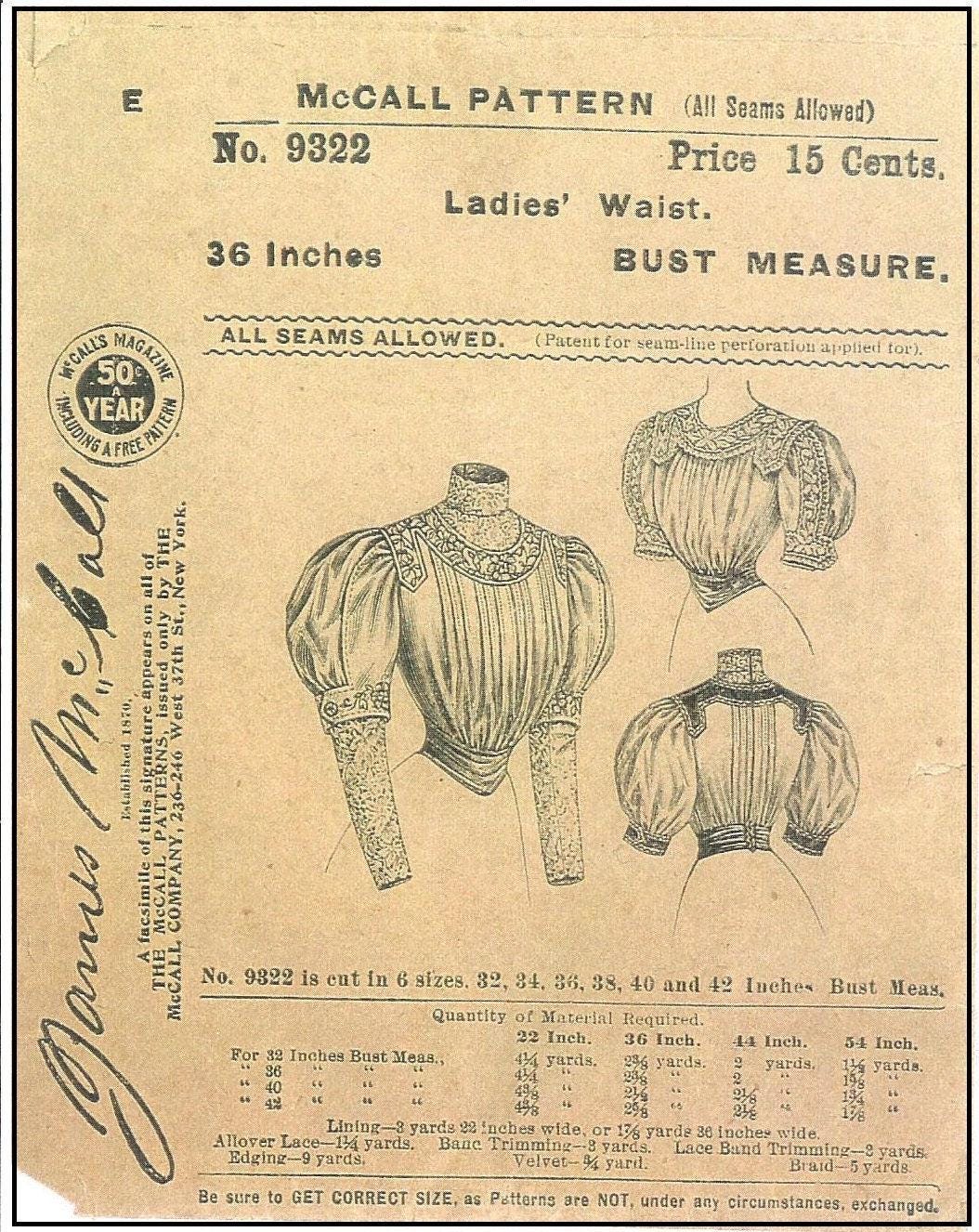 1900s Ladies Blouse With Tucked Front - INSTANT DOWNLOAD - 1904-05 Pattern #E9322 - 36 Inch Bust [PDF - PRINT AT HOME]