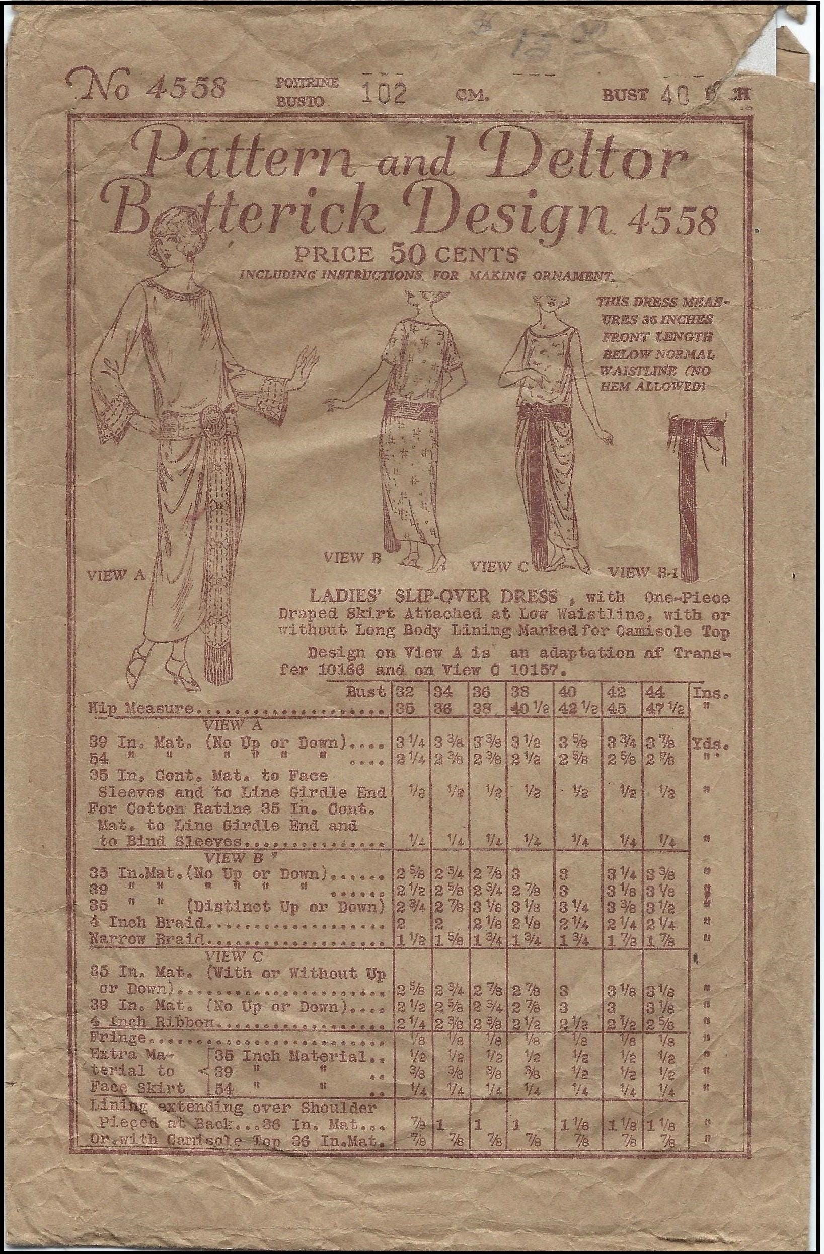 1920s Ladies Slip-Over Dress With Belt - INSTANT DOWNLOAD - Reproduction 1923 Sewing Pattern #Z4558 - 40 Inch Bust [PDF - PRINT AT HOME]