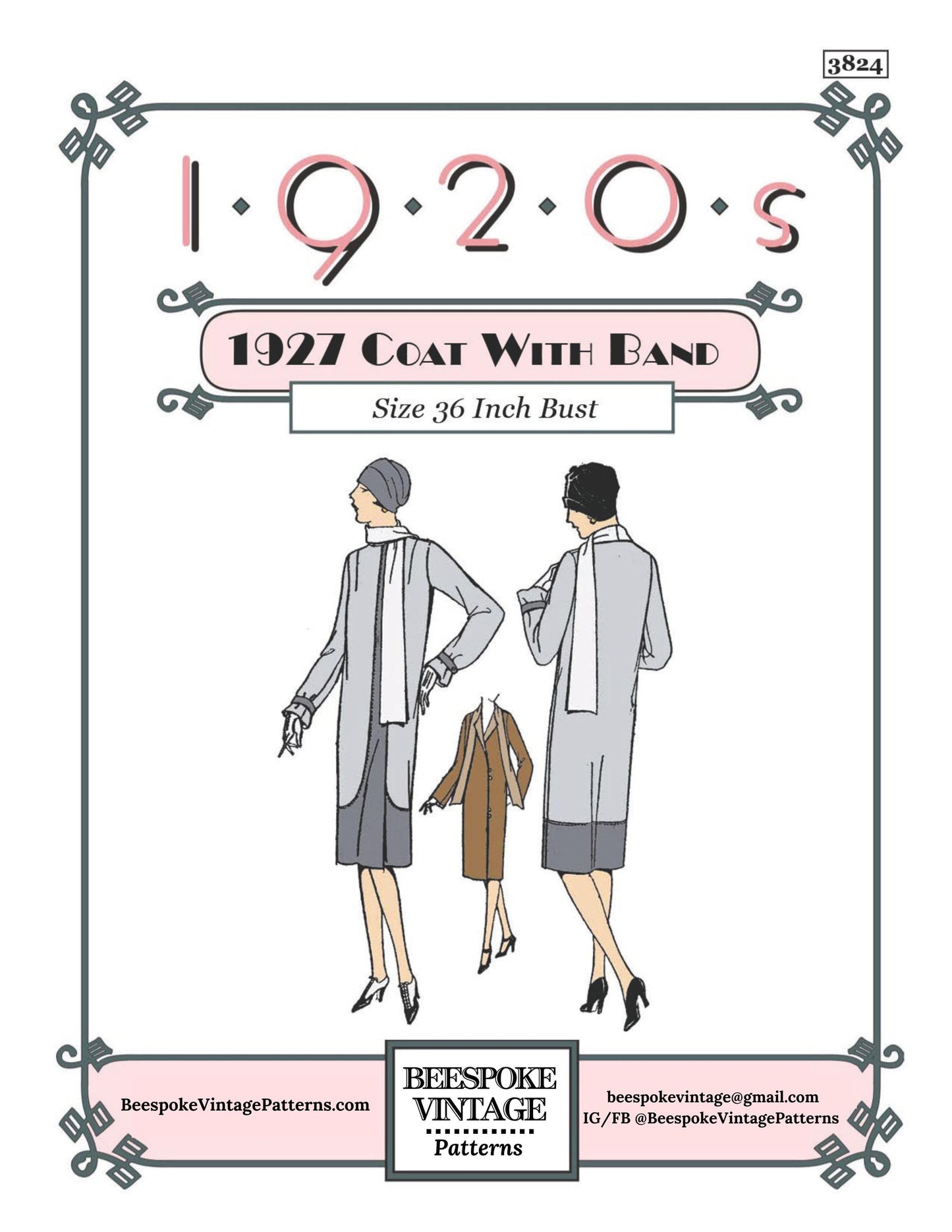 1920s Ladies Coat With Scarf & Band Detail - INSTANT DOWNLOAD - Reproduction 1927 Sewing Pattern #Z3824 - 36 Inch Bust [PDF - PRINT AT HOME]