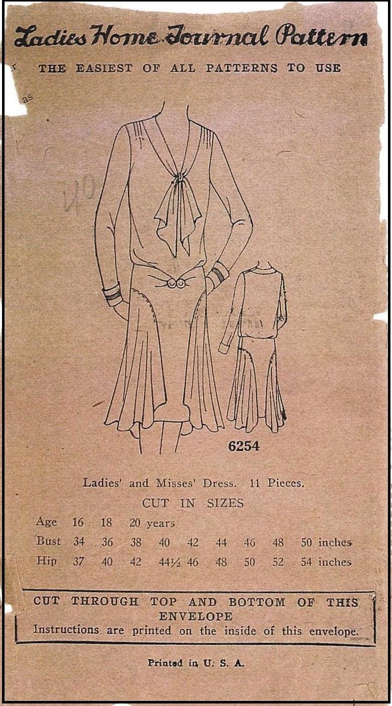 1920s Ladies Dress With Side Drapes - INSTANT DOWNLOAD - Reproduction 1929 Sewing Pattern #Z6254 - 40 Inch Bust [PDF - PRINT AT HOME]