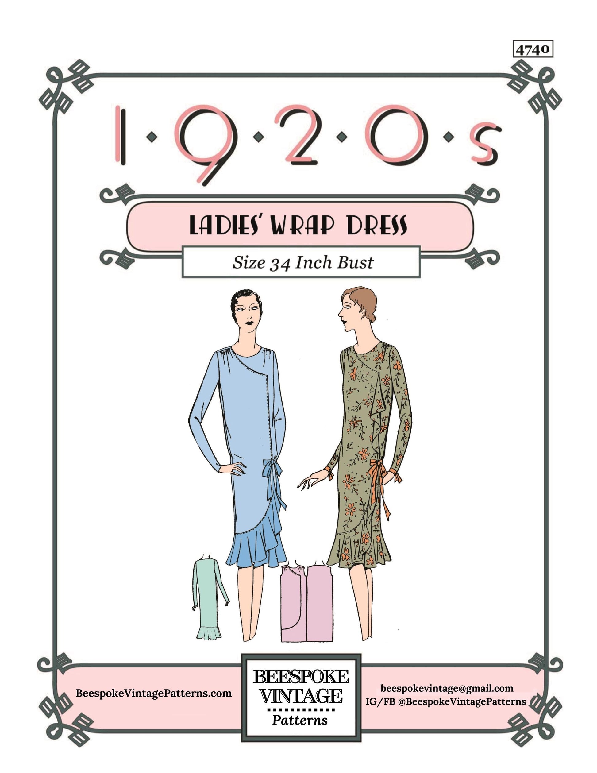 1920s Ladies Draped Frock - INSTANT DOWNLOAD - Reproduction 1929 Sewing Pattern #Z4740 - 34 Inch Bust [PDF - PRINT AT HOME]