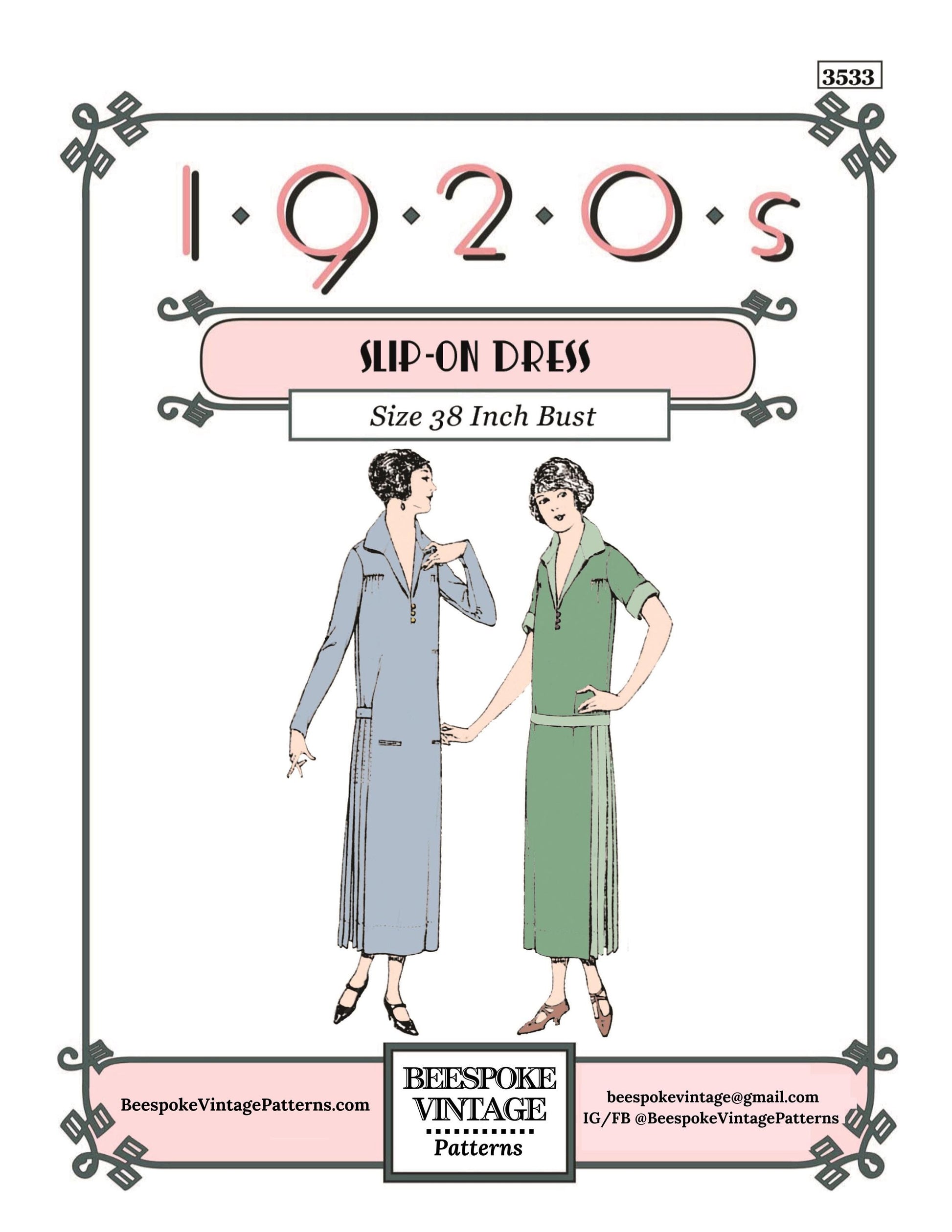 1920s Ladies Dress With Side Pleats - INSTANT DOWNLOAD - Reproduction 1924 Sewing Pattern #Z3533 - 38 Inch Bust [PDF - PRINT AT HOME]