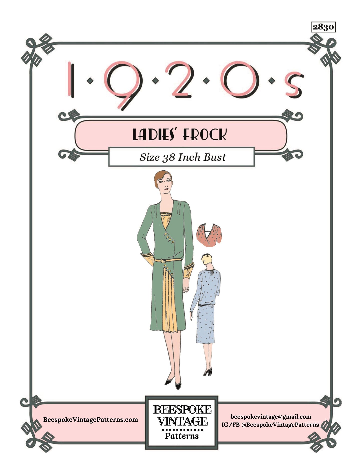 1920s Ladies Frock with Pleated Inset - INSTANT DOWNLOAD - Reproduction 1929 Sewing Pattern #Z2830 - 38 Inch Bust [PDF - PRINT AT HOME]