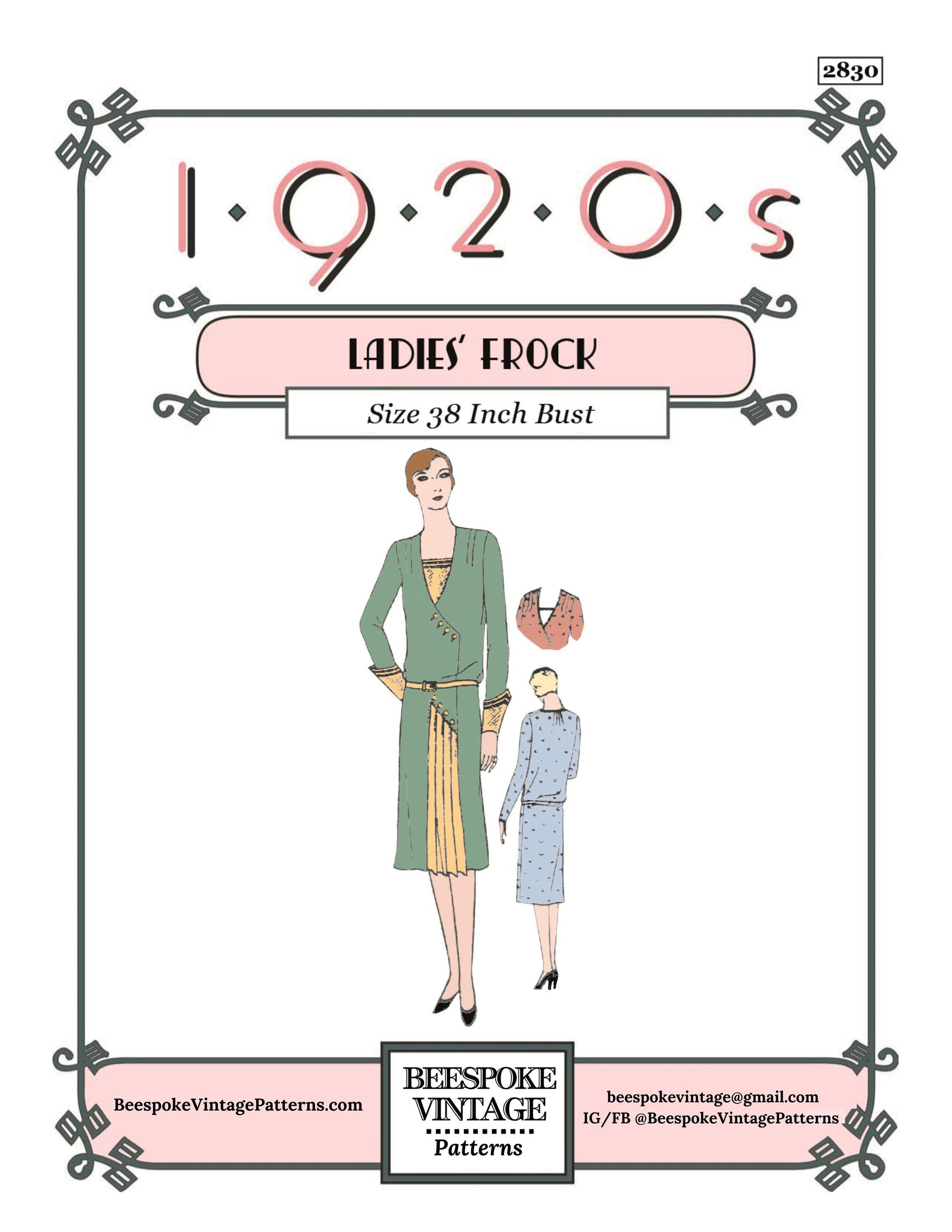 1920s Ladies Frock with Pleated Inset - INSTANT DOWNLOAD - Reproduction 1929 Sewing Pattern #Z2830 - 38 Inch Bust [PDF - PRINT AT HOME]