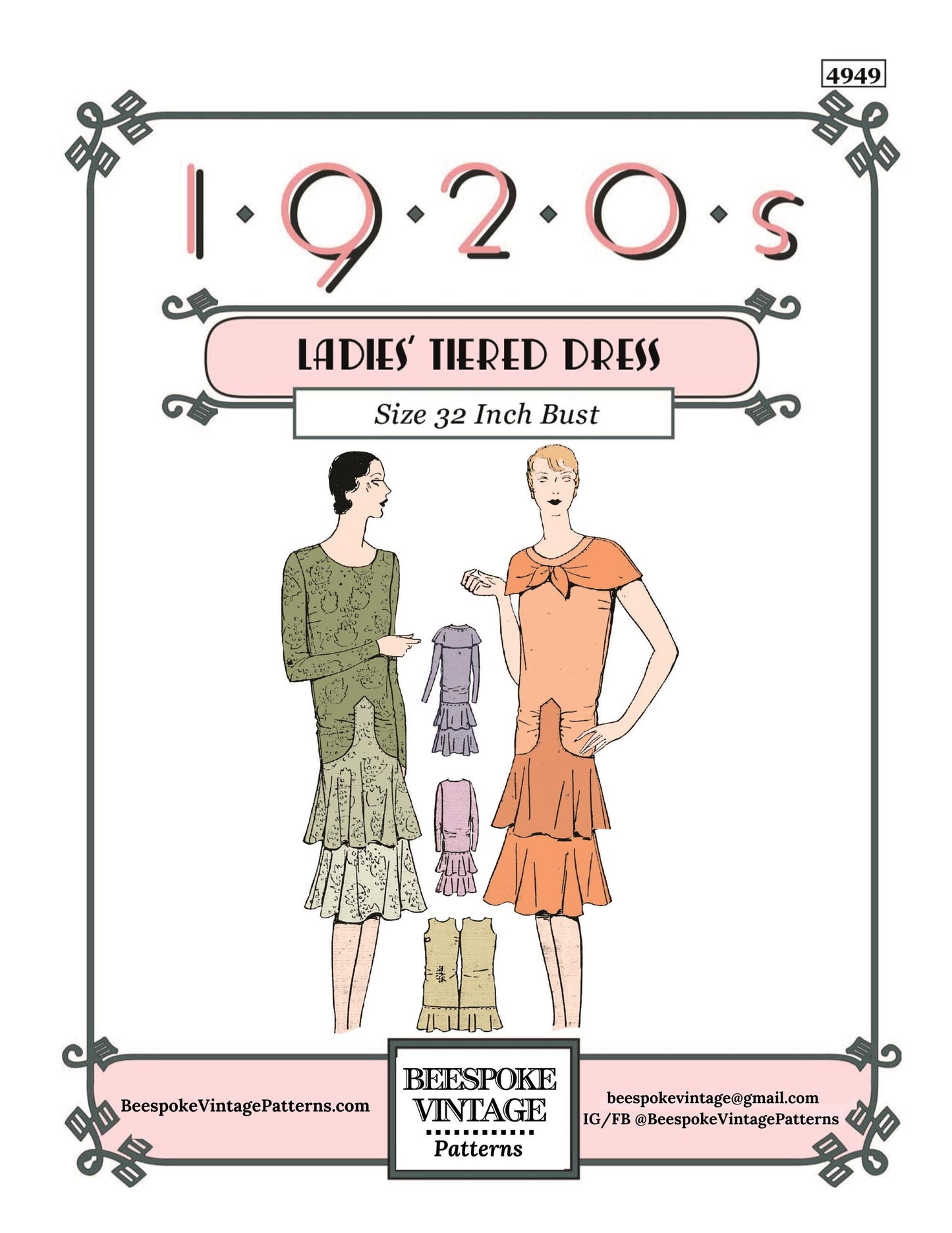 1920s Ladies Tiered Dress - INSTANT DOWNLOAD - Reproduction 1929 Sewing Pattern #Z4949 - 32 Inch Bust [PDF - PRINT AT HOME]