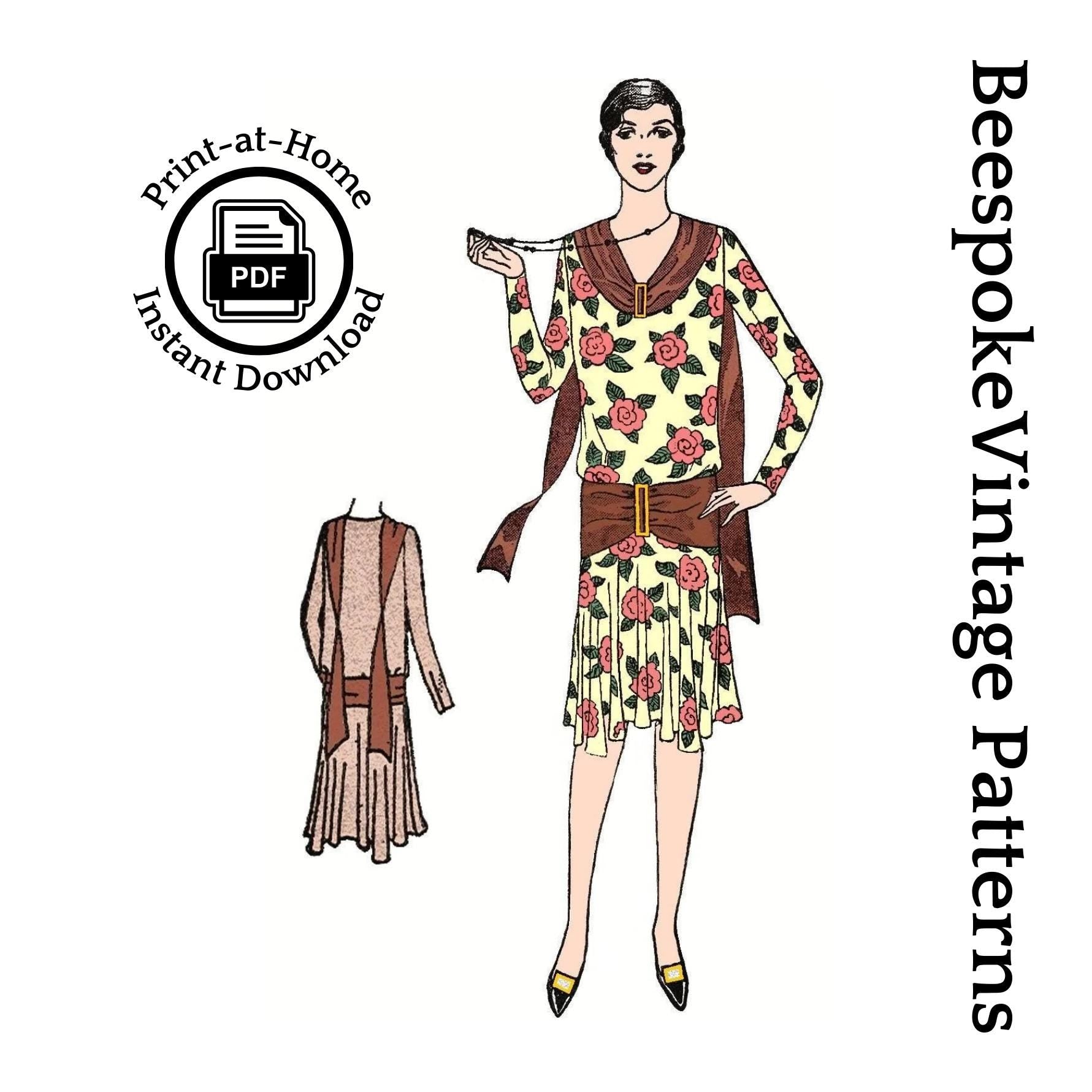 1920s Ladies Slip-On Dress With Scarf Collar - INSTANT DOWNLOAD - Pattern #Z2778 - 38 Inch Bust [PDF - PRINT AT HOME]