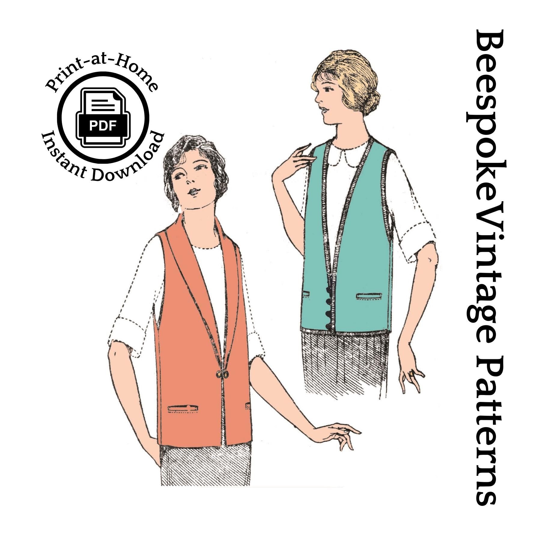 1920s Ladies Sleeveless Sport Jacket - INSTANT DOWNLOAD - Reproduction 1924 Sewing Pattern #Z3460 - 40 Inch Bust [PDF - PRINT AT HOME]