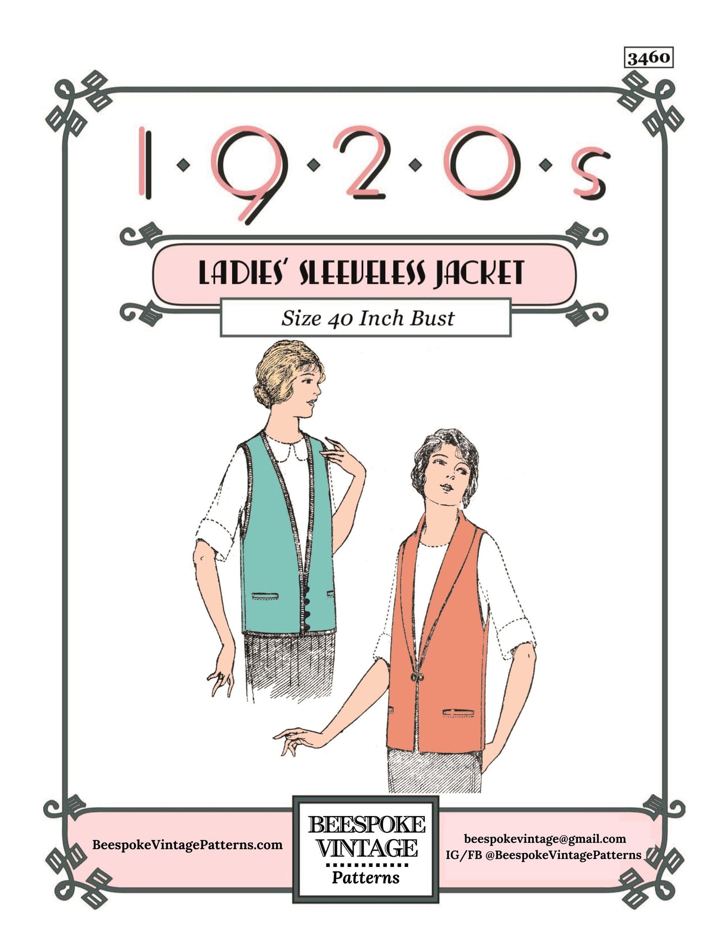 1920s Ladies Sleeveless Sport Jacket - INSTANT DOWNLOAD - Reproduction 1924 Sewing Pattern #Z3460 - 40 Inch Bust [PDF - PRINT AT HOME]