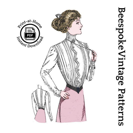 1908 Edwardian Blouse With Zig Zag Detail - INSTANT DOWNLOAD - Pattern #E2997 - 36 Inch Bust [PDF - PRINT AT HOME]