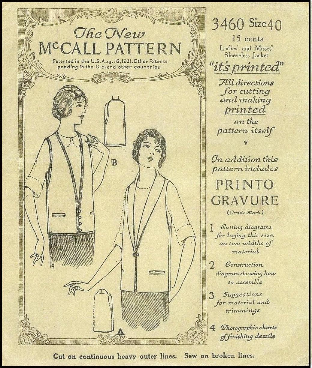 1920s Ladies Sleeveless Sport Jacket - INSTANT DOWNLOAD - Reproduction 1924 Sewing Pattern #Z3460 - 40 Inch Bust [PDF - PRINT AT HOME]