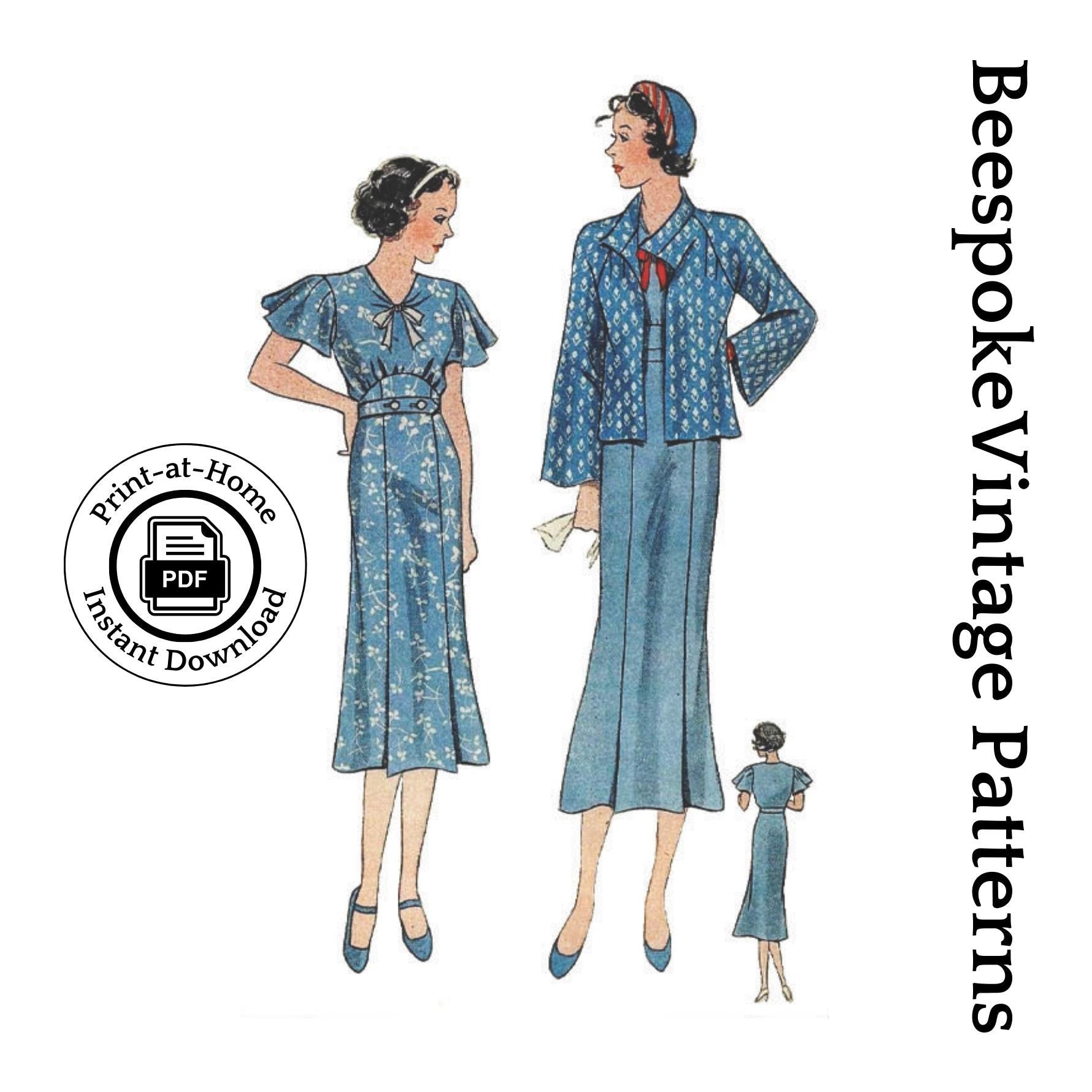 1930s Junior High-Waisted Dress And Jacket - INSTANT DOWNLOAD - Reproduction 1934 Sewing Pattern #T1427 - 32 Inch Bust [PDF - PRINT AT HOME]