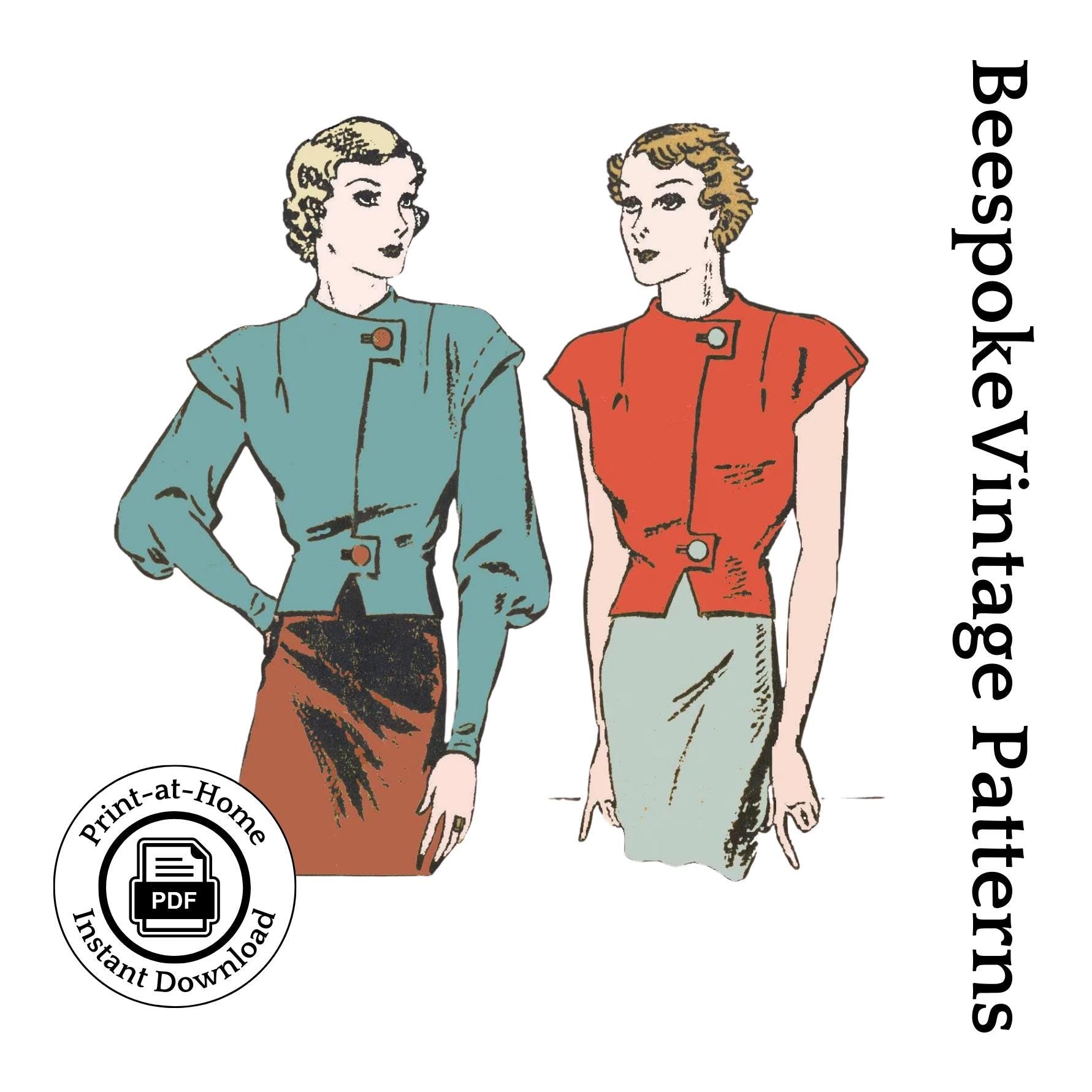 1930s Ladies Blouse With Front Tabs - INSTANT DOWNLOAD - Reproduction 1933 Sewing Pattern #T5151 - 34 Inch Bust [PDF - PRINT AT HOME]