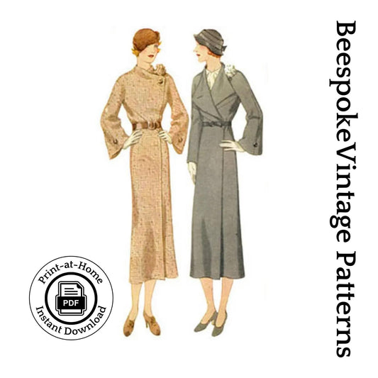 1930s Ladies Coat With Flower Accent - INSTANT DOWNLOAD - Reproduction 1932 Sewing Pattern #T7039 - 36 Inch Bust [PDF - PRINT AT HOME]