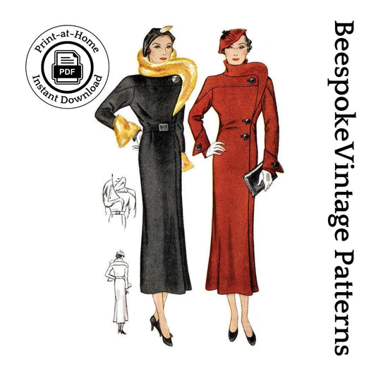 1930s Ladies Coat With Stand Up Collar - INSTANT DOWNLOAD - Reproduction 1934 Sewing Pattern #T1541 - 34 Inch Bust [PDF - PRINT AT HOME]