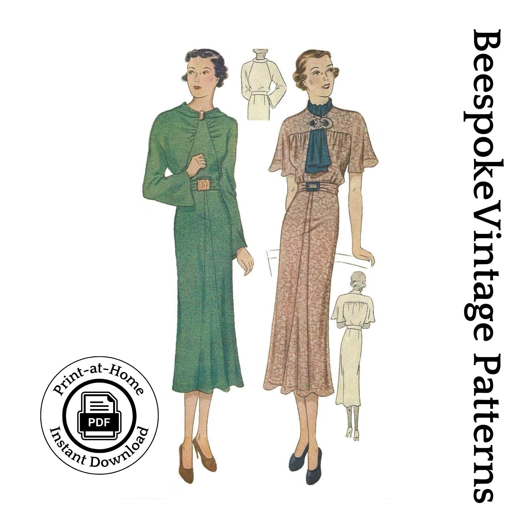 1930s Ladies Day Dress In Two Styles - INSTANT DOWNLOAD - Reproduction 1936 Sewing Pattern #T1990 - 36 Inch Bust [PDF - PRINT AT HOME]