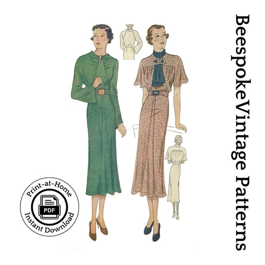 1930s Ladies Day Dress In Two Styles - INSTANT DOWNLOAD - Reproduction 1936 Sewing Pattern #T1990 - 36 Inch Bust [PDF - PRINT AT HOME]